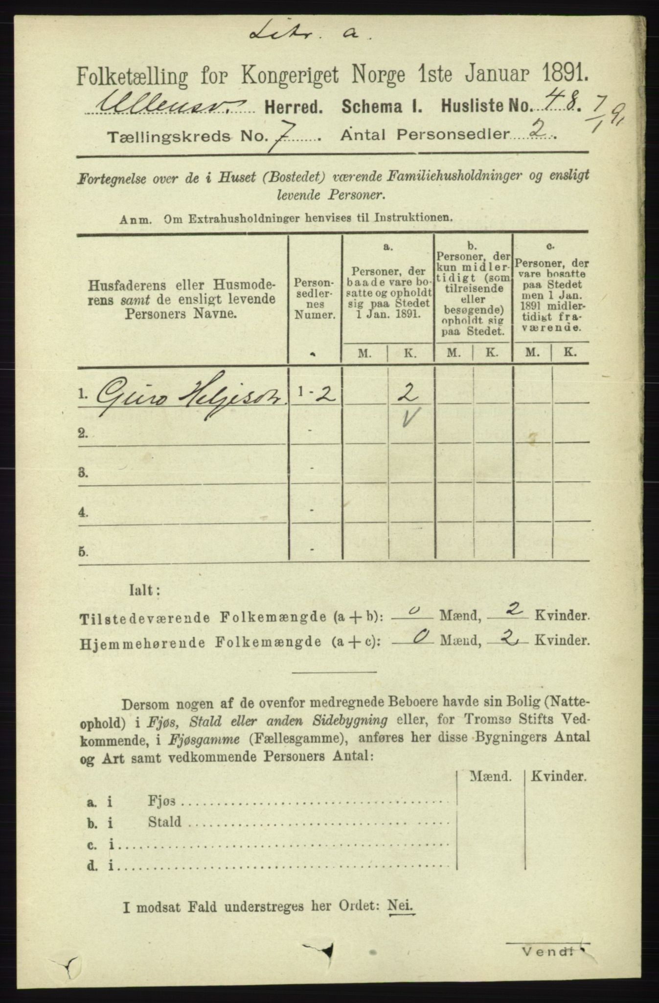 RA, 1891 census for 1230 Ullensvang, 1891, p. 2350