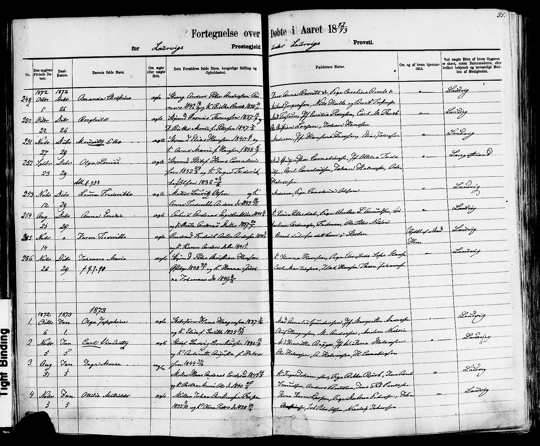 Larvik kirkebøker, AV/SAKO-A-352/F/Fa/L0006: Parish register (official) no. I 6, 1871-1883, p. 35