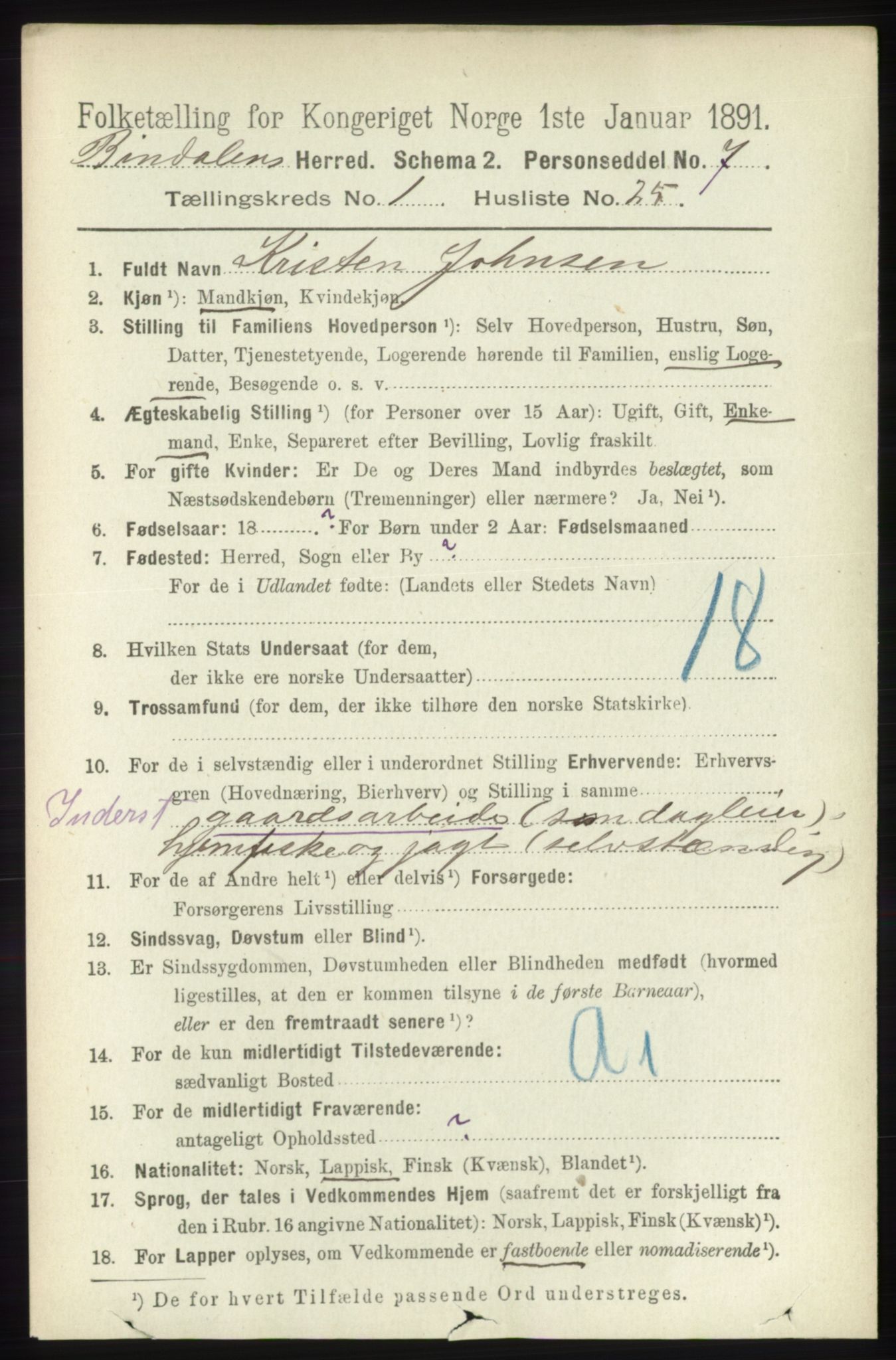 RA, 1891 census for 1811 Bindal, 1891, p. 221