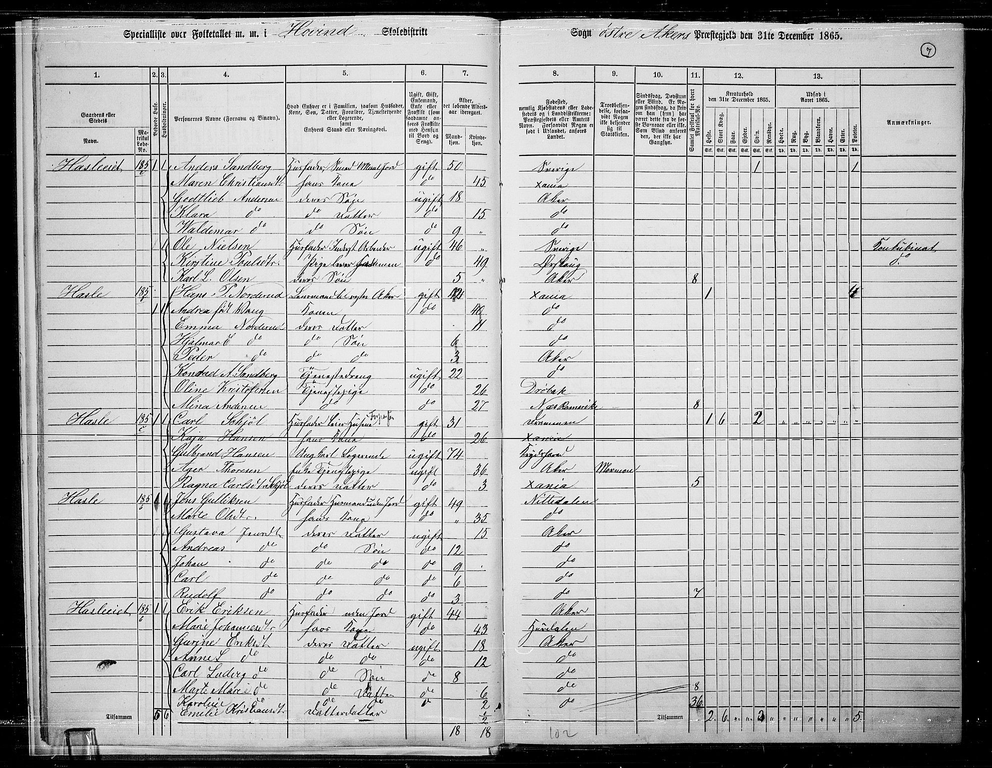 RA, 1865 census for Østre Aker, 1865, p. 231