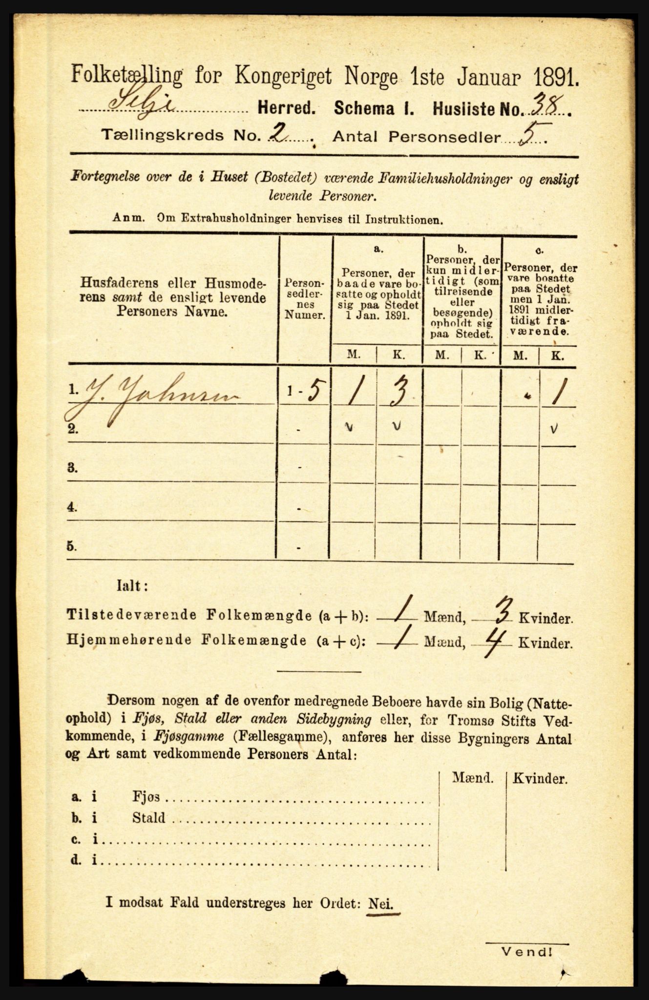 RA, 1891 census for 1441 Selje, 1891, p. 386