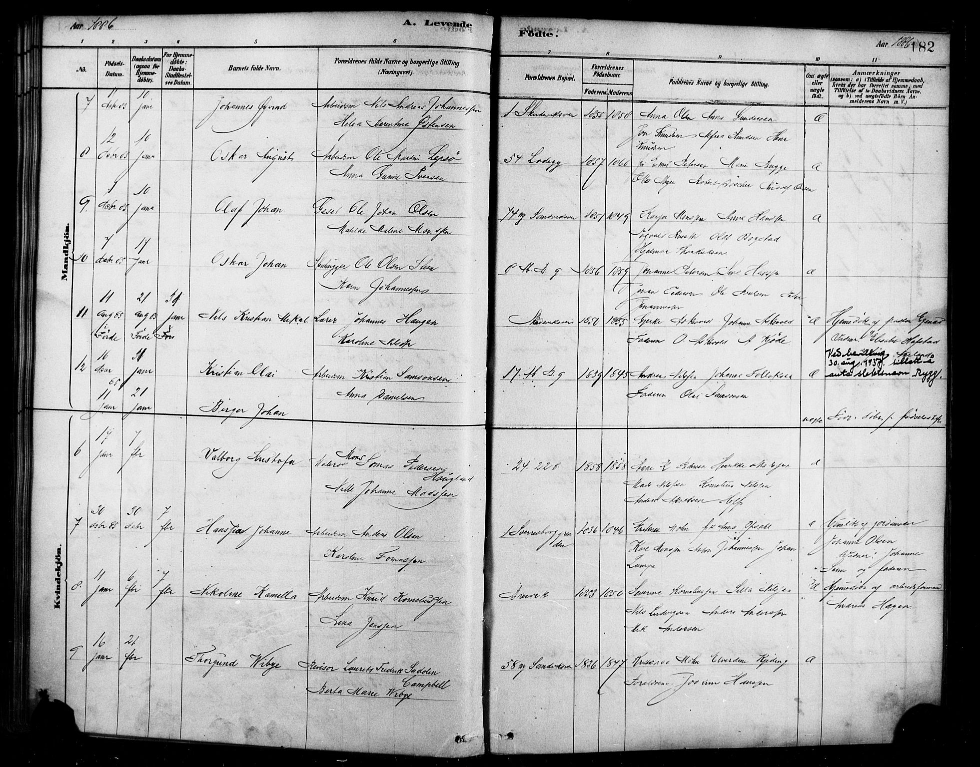 Sandviken Sokneprestembete, AV/SAB-A-77601/H/Ha/L0004: Parish register (official) no. B 1, 1878-1891, p. 182