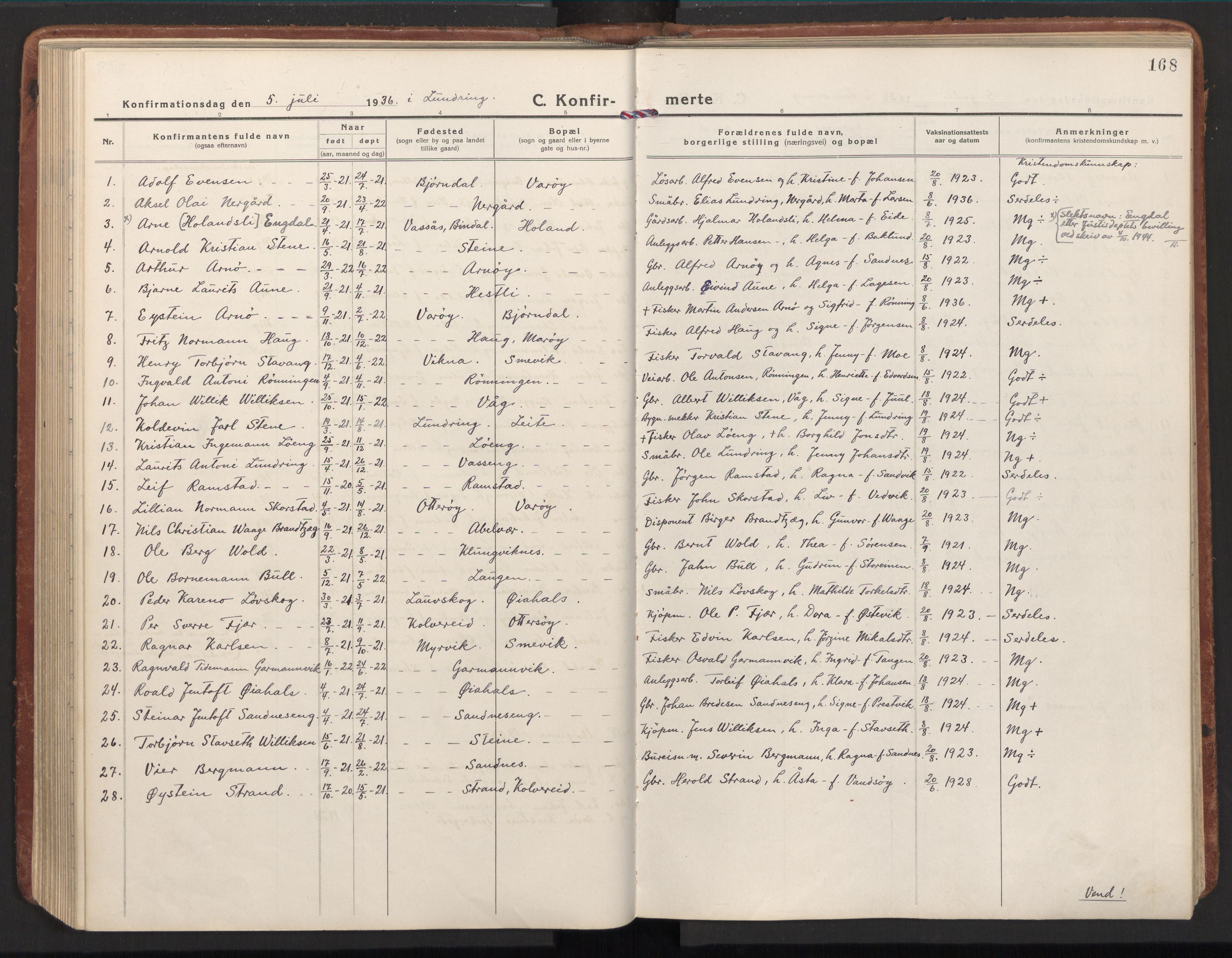 Ministerialprotokoller, klokkerbøker og fødselsregistre - Nord-Trøndelag, SAT/A-1458/784/L0678: Parish register (official) no. 784A13, 1921-1938, p. 168