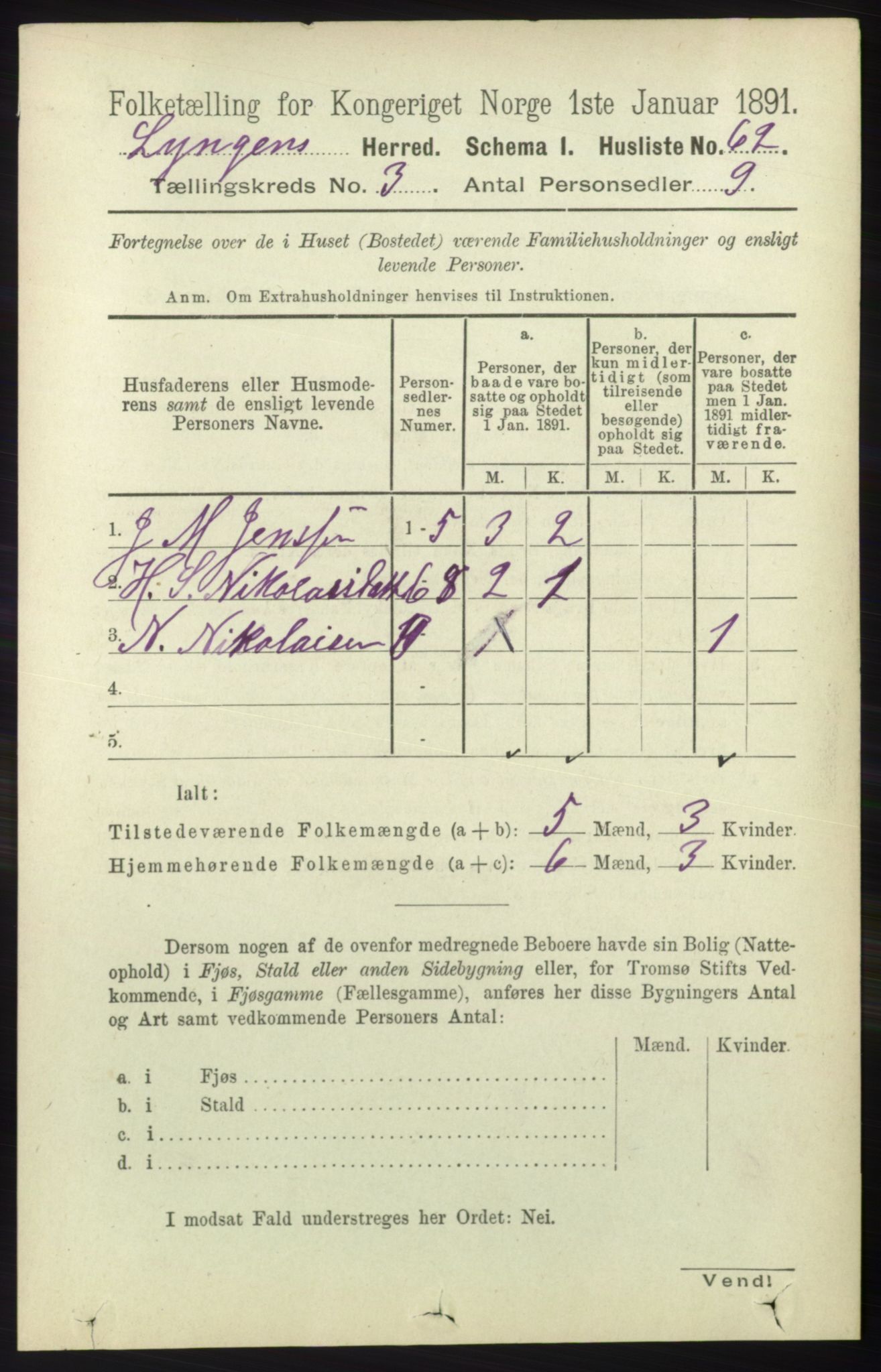 RA, 1891 census for 1938 Lyngen, 1891, p. 3131