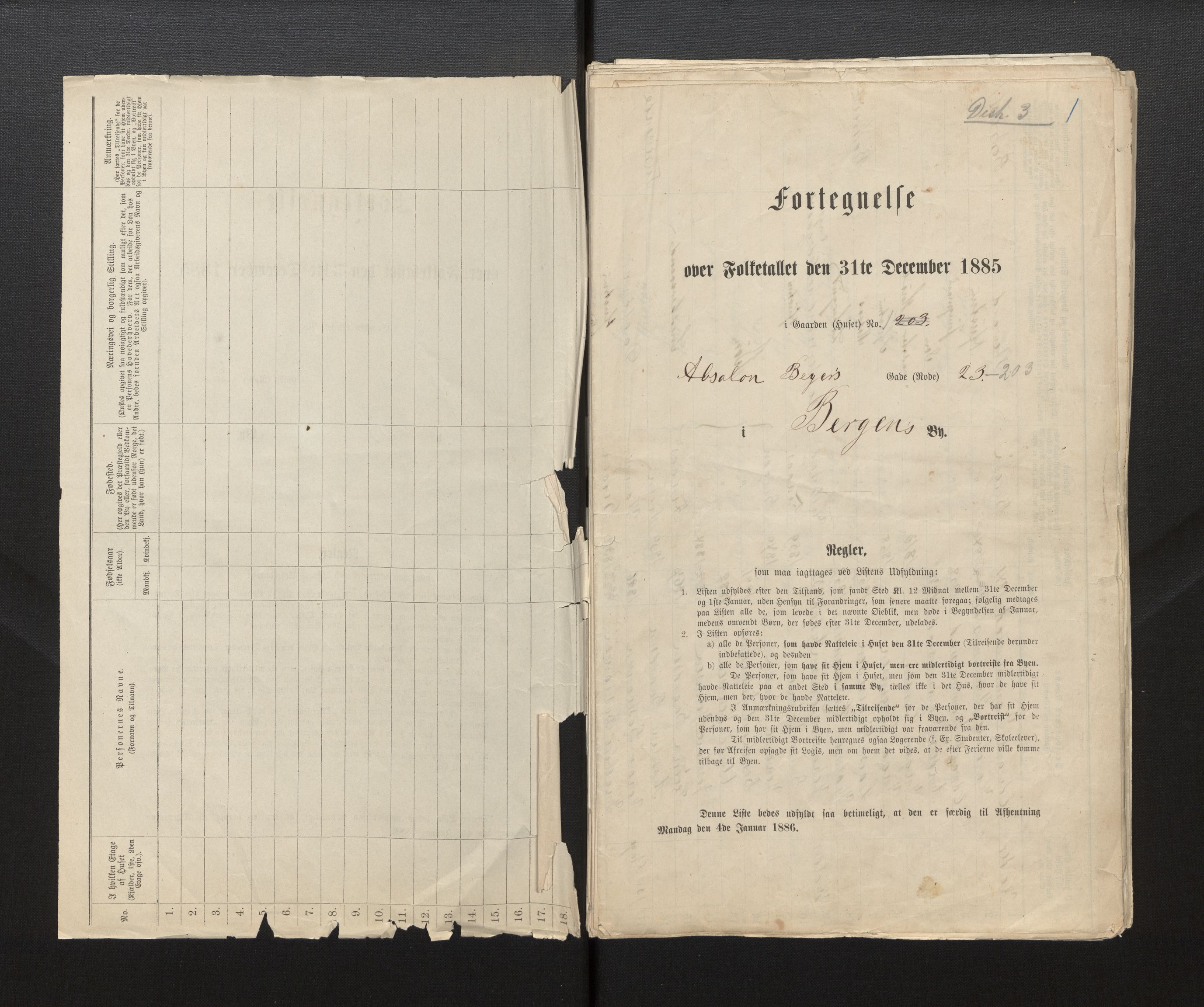 SAB, 1885 census for 1301 Bergen, 1885, p. 2