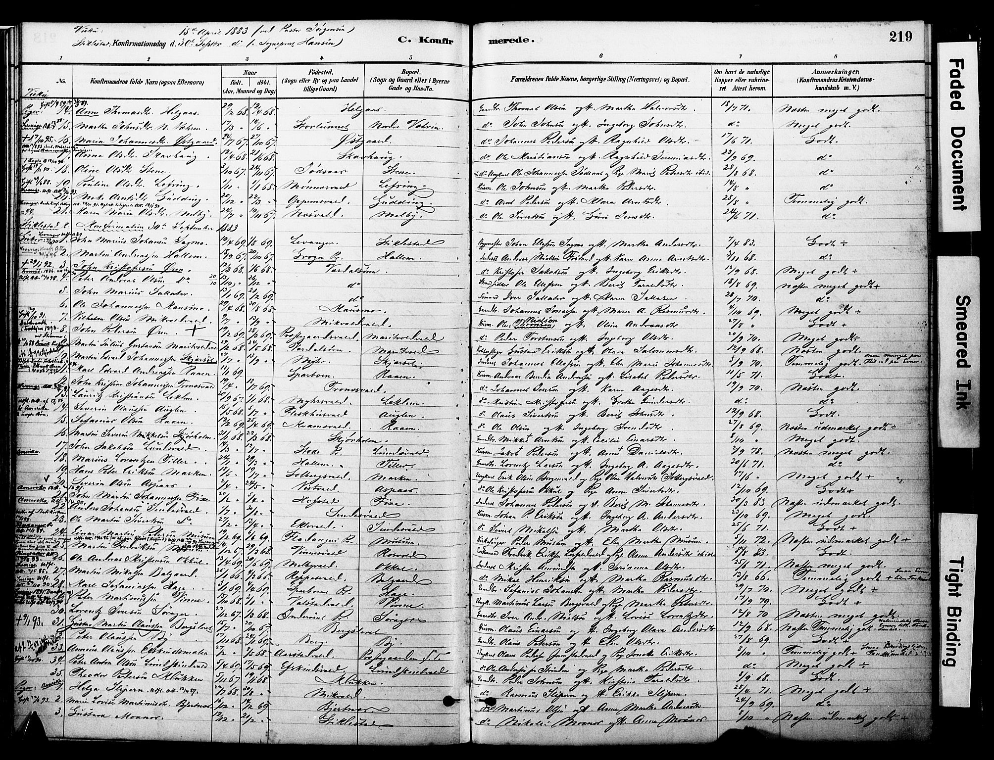 Ministerialprotokoller, klokkerbøker og fødselsregistre - Nord-Trøndelag, SAT/A-1458/723/L0244: Parish register (official) no. 723A13, 1881-1899, p. 219