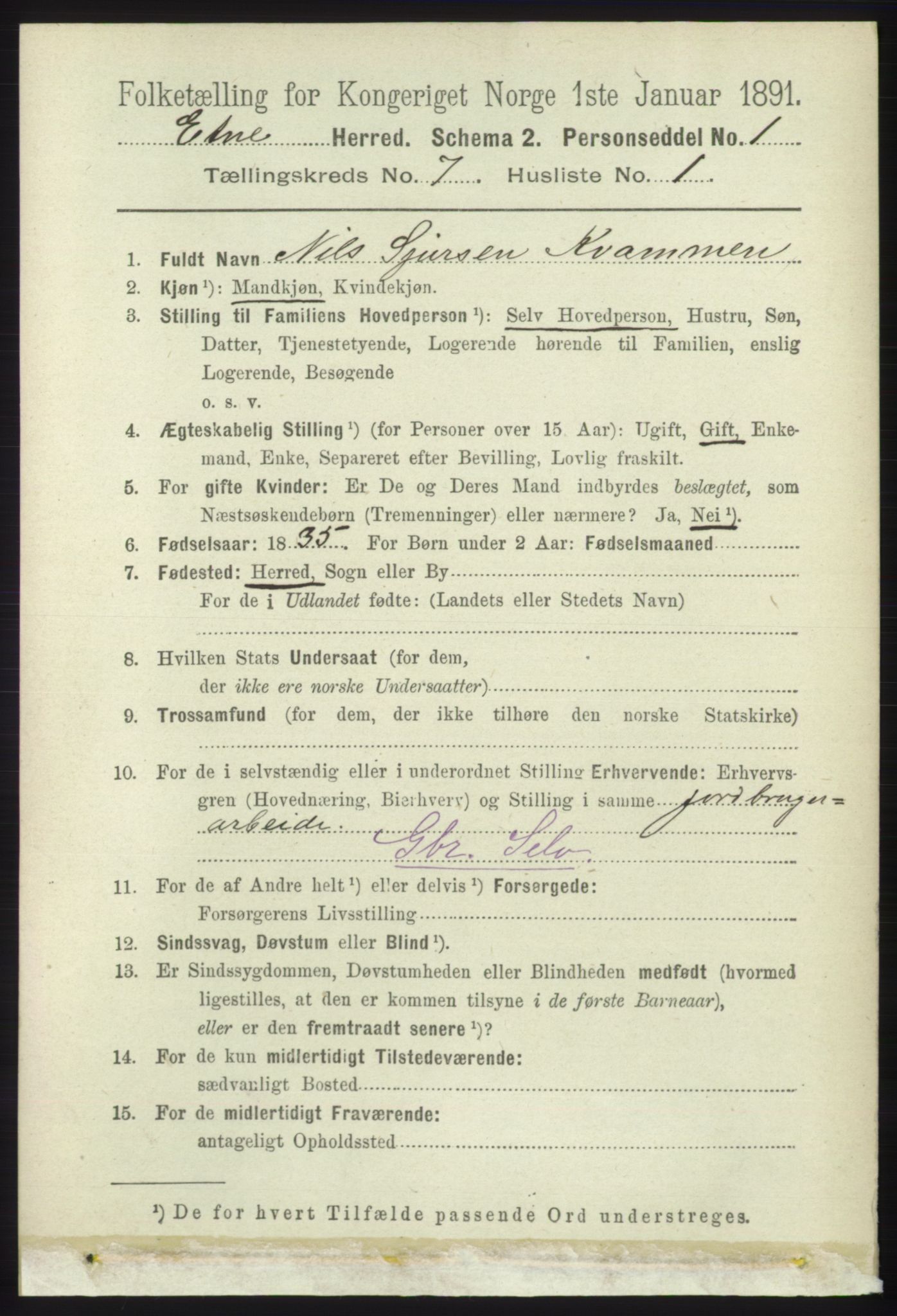 RA, 1891 census for 1211 Etne, 1891, p. 1392