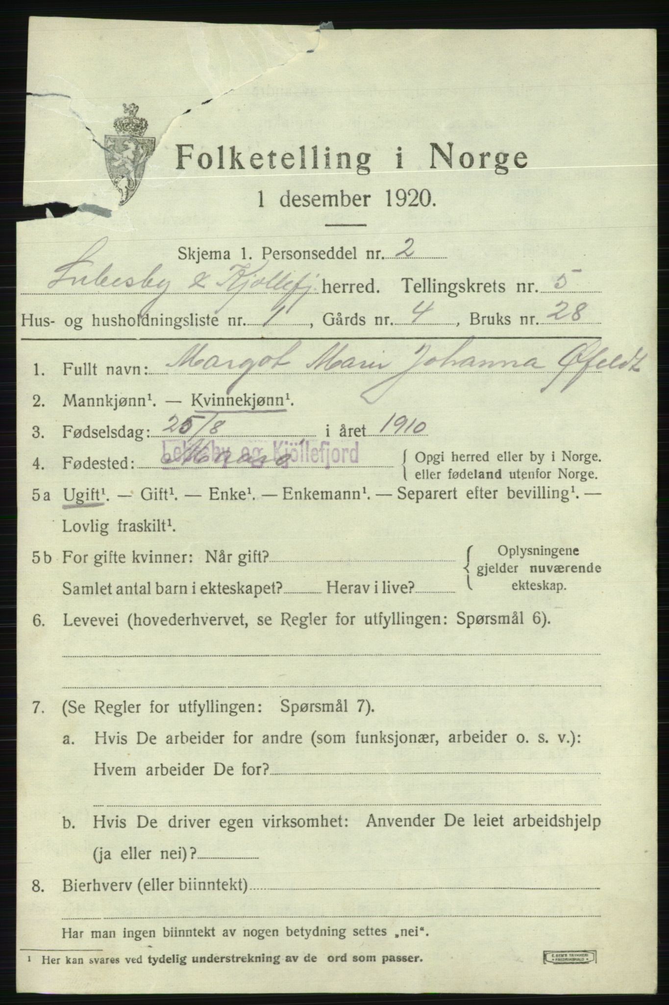 SATØ, 1920 census for Lebesby, 1920, p. 2413