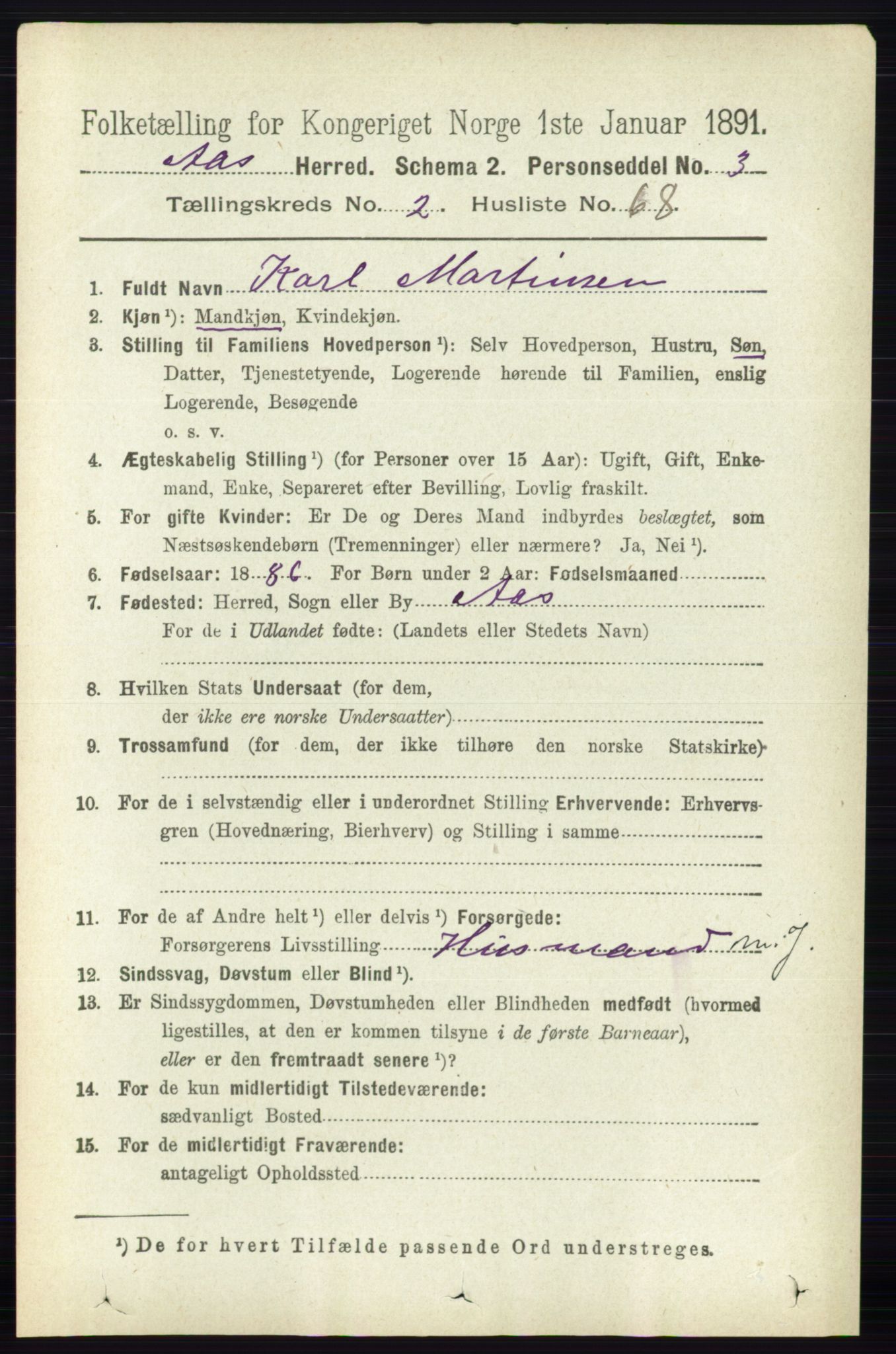 RA, 1891 census for 0214 Ås, 1891, p. 2013