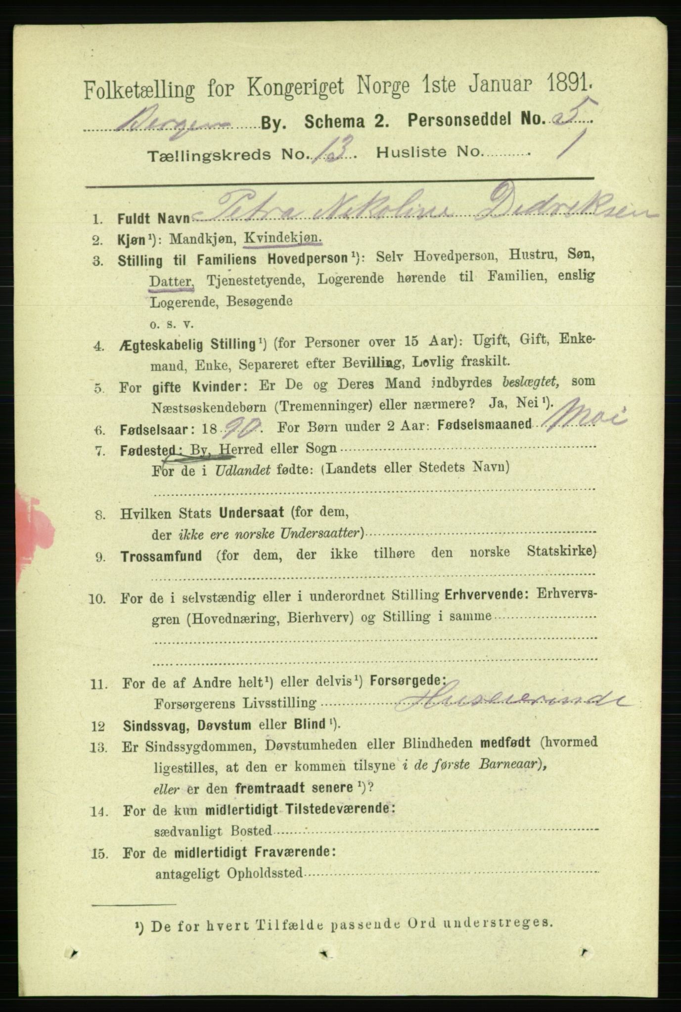 RA, 1891 Census for 1301 Bergen, 1891, p. 22027