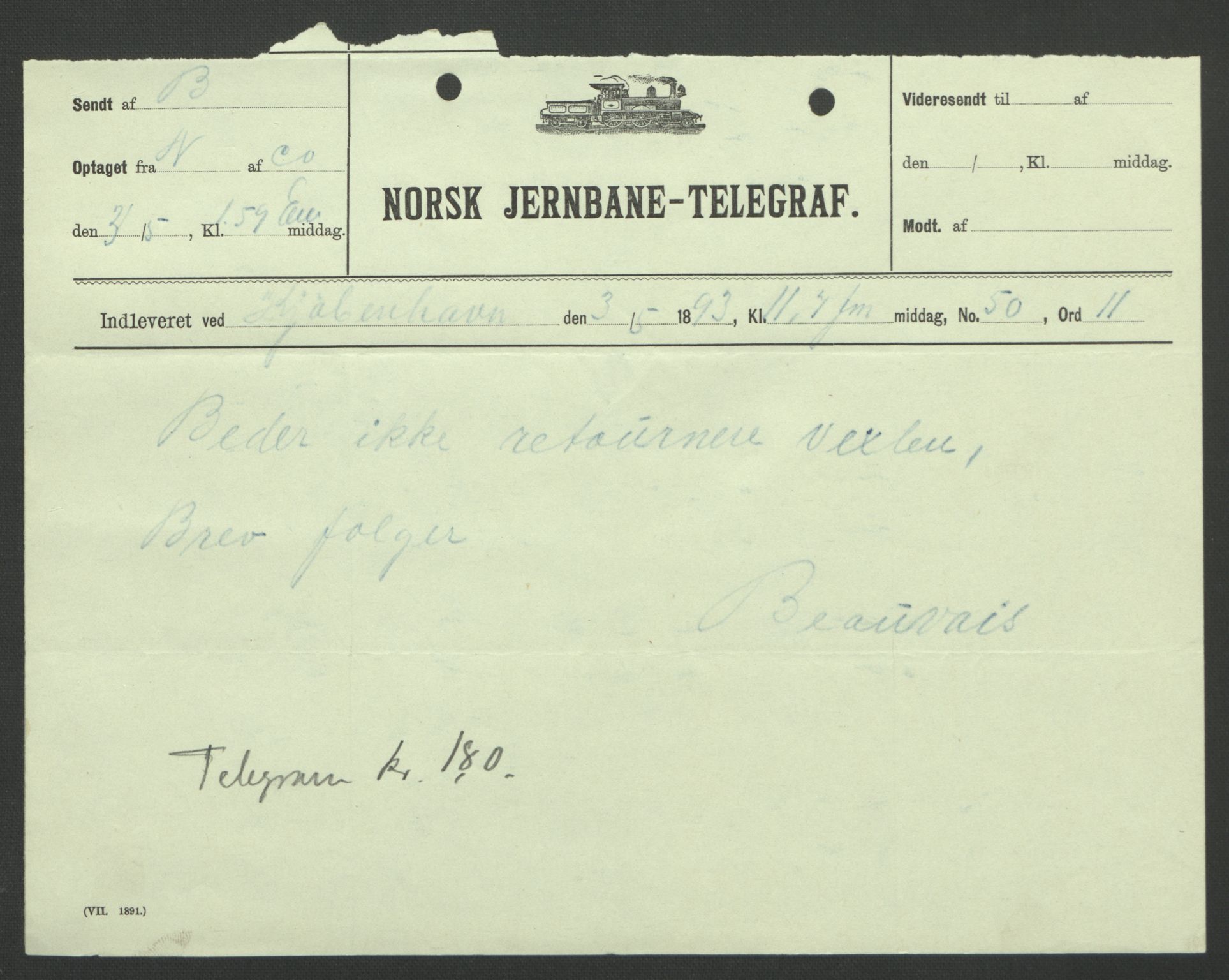 Arbeidskomitéen for Fridtjof Nansens polarekspedisjon, AV/RA-PA-0061/D/L0004: Innk. brev og telegrammer vedr. proviant og utrustning, 1892-1893, p. 614