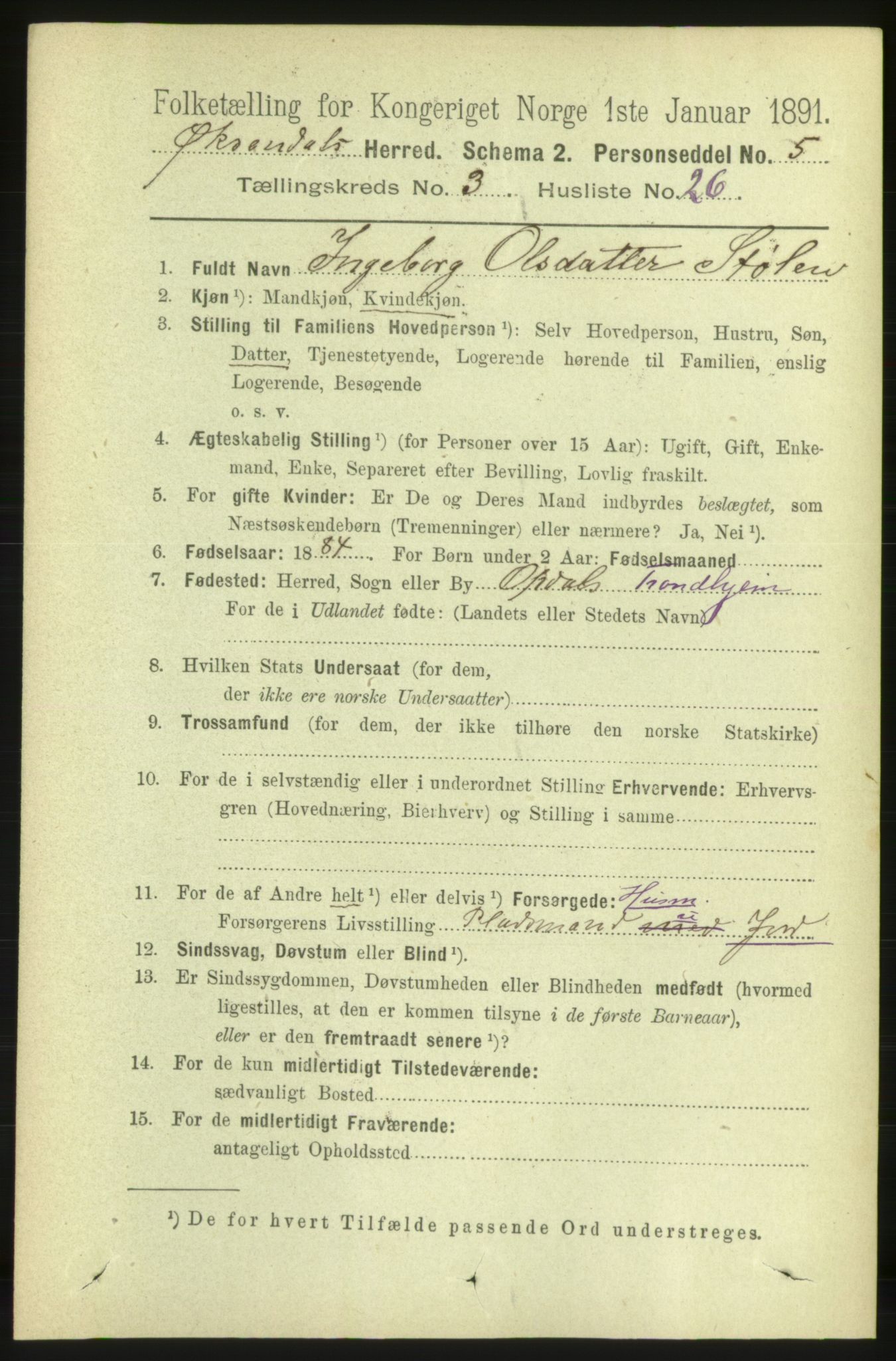 RA, 1891 census for 1561 Øksendal, 1891, p. 801