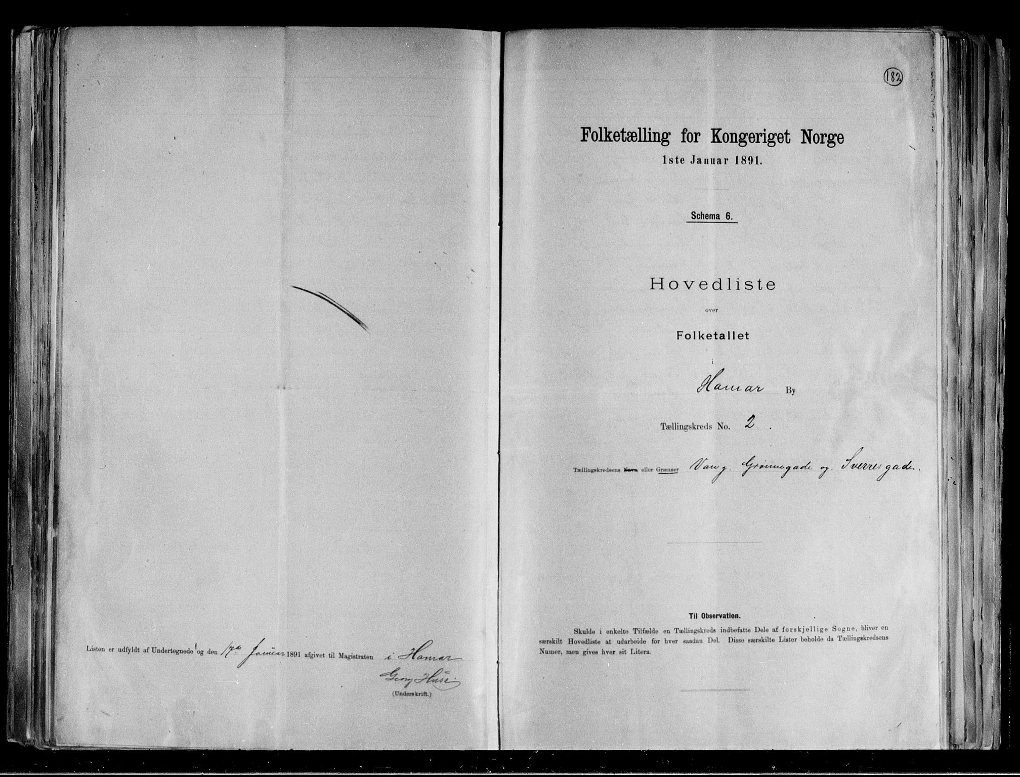 RA, 1891 census for 0401 Hamar, 1891, p. 6