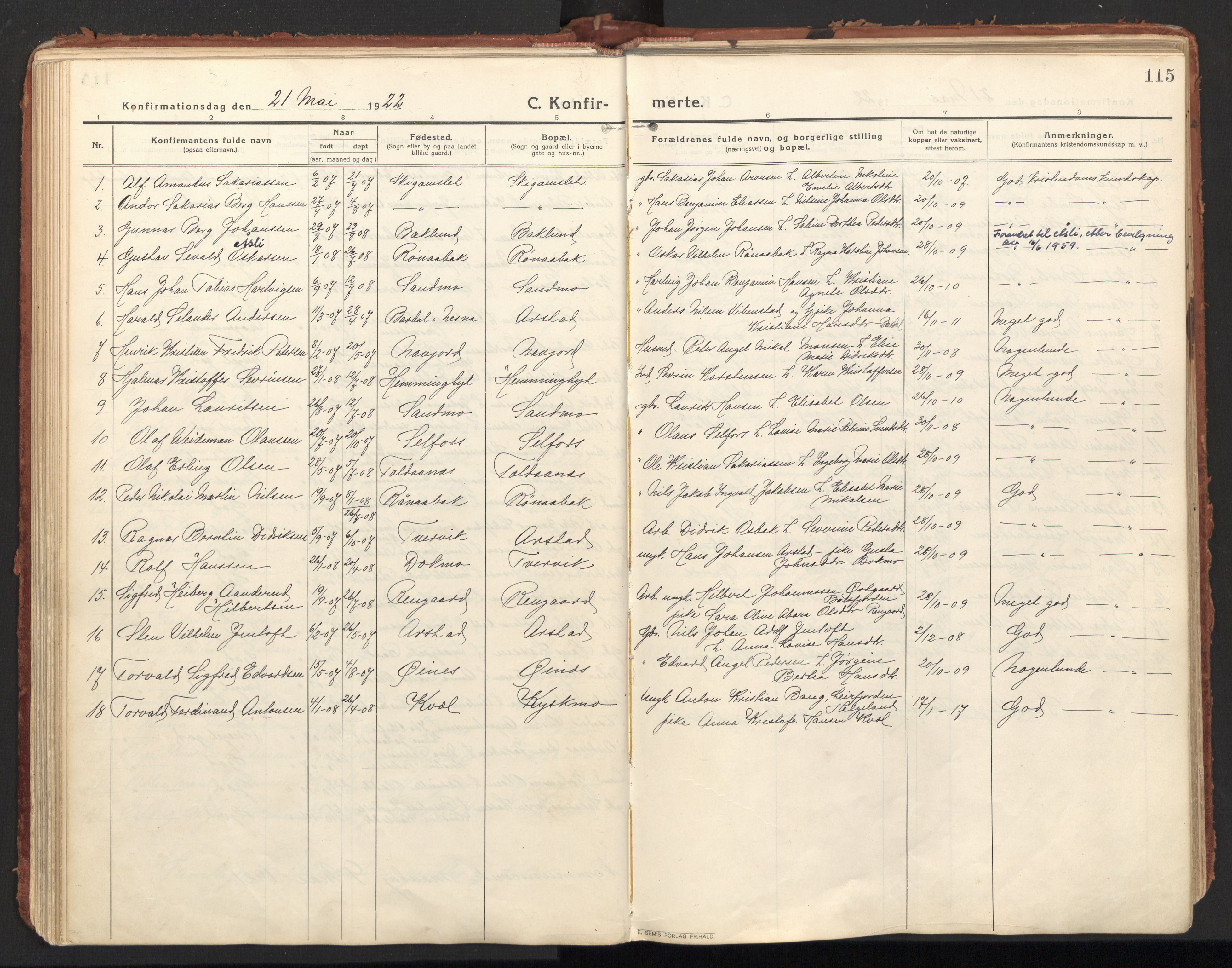 Ministerialprotokoller, klokkerbøker og fødselsregistre - Nordland, SAT/A-1459/846/L0650: Parish register (official) no. 846A08, 1916-1935, p. 115