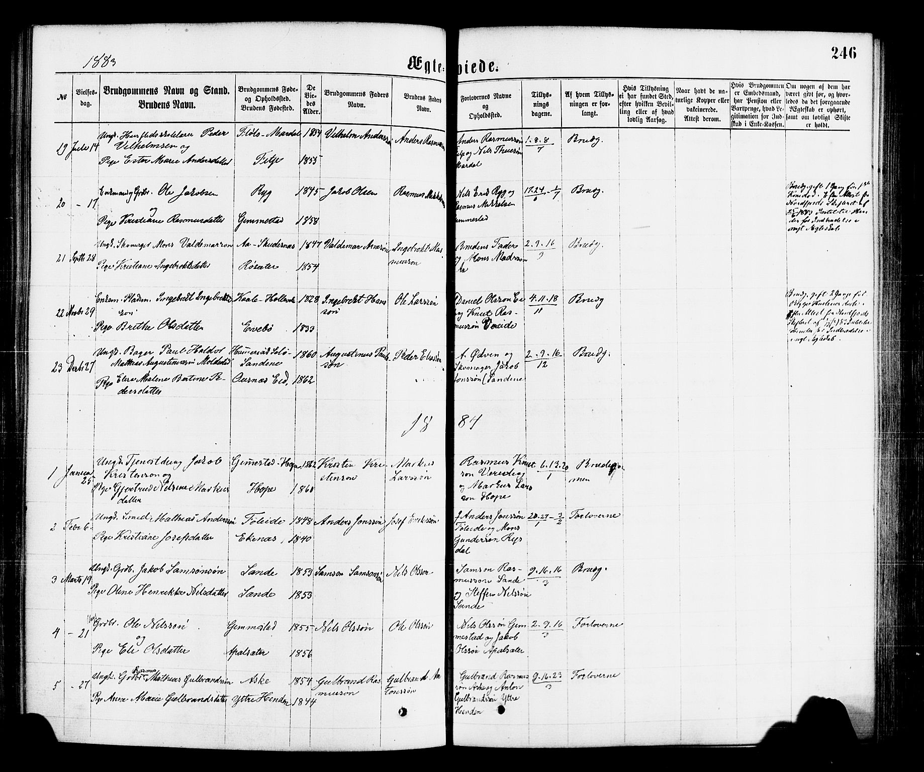 Gloppen sokneprestembete, AV/SAB-A-80101/H/Haa/Haaa/L0010: Parish register (official) no. A 10, 1871-1884, p. 246