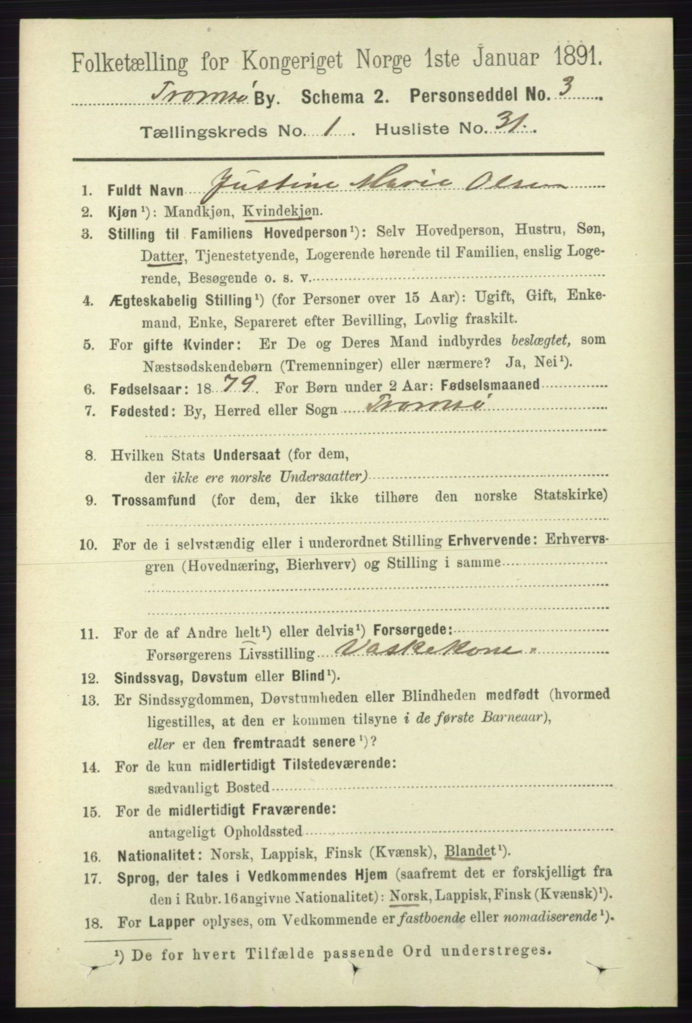 RA, 1891 census for 1902 Tromsø, 1891, p. 538