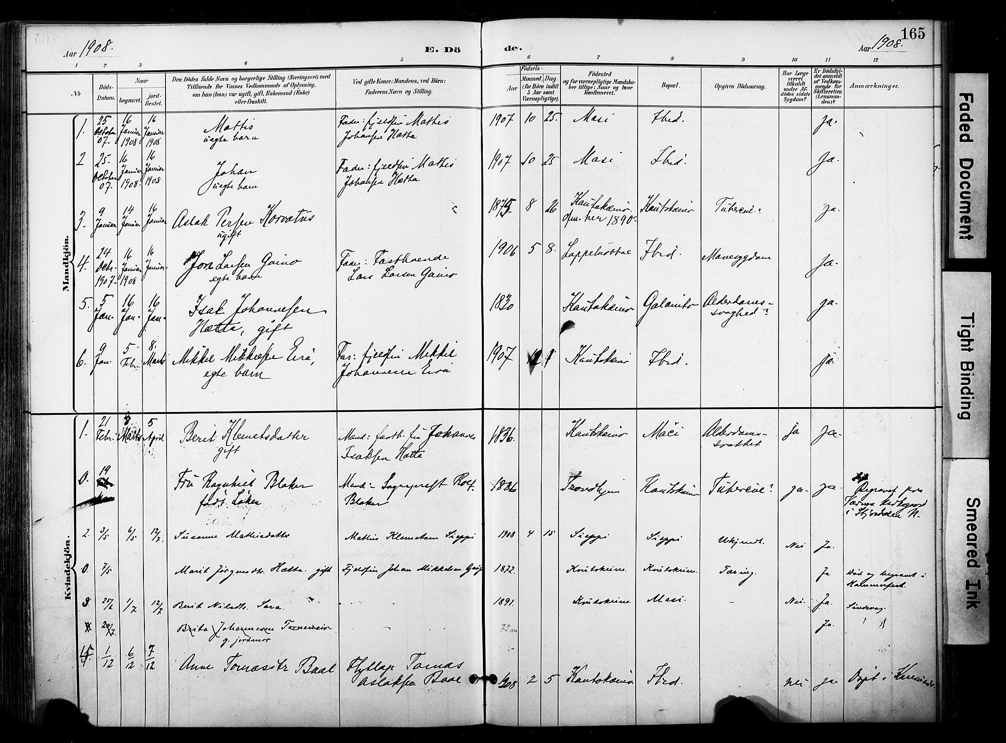 Kautokeino sokneprestembete, SATØ/S-1340/H/Ha/L0005.kirke: Parish register (official) no. 5, 1896-1916, p. 165
