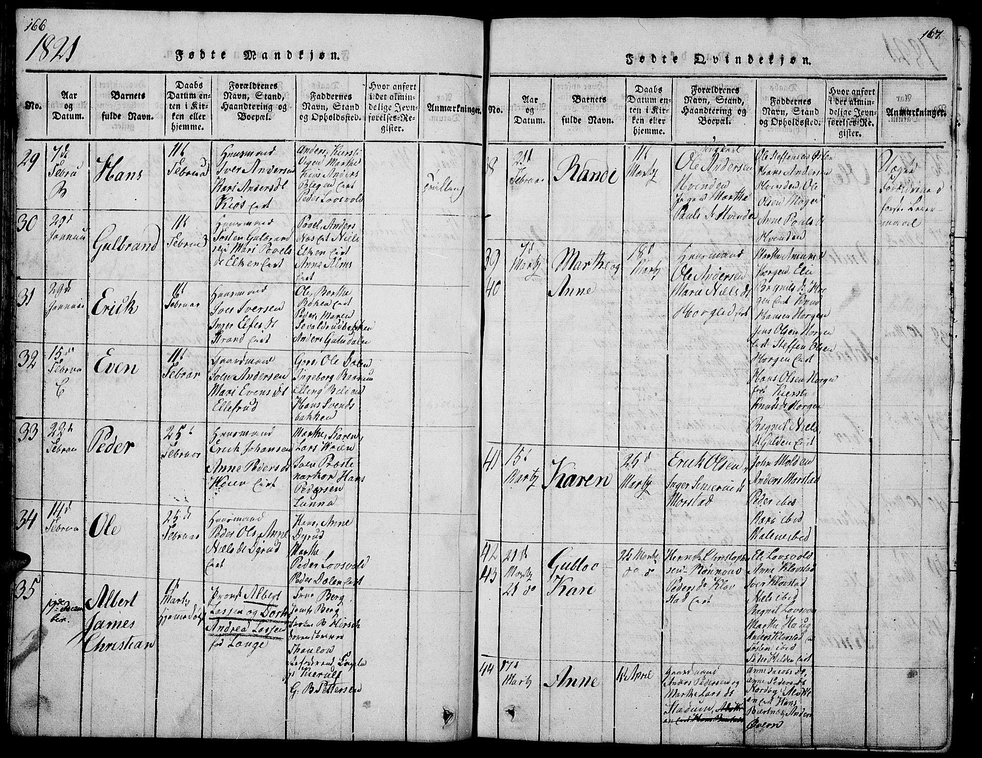 Gran prestekontor, SAH/PREST-112/H/Ha/Hab/L0001: Parish register (copy) no. 1, 1815-1824, p. 166-167