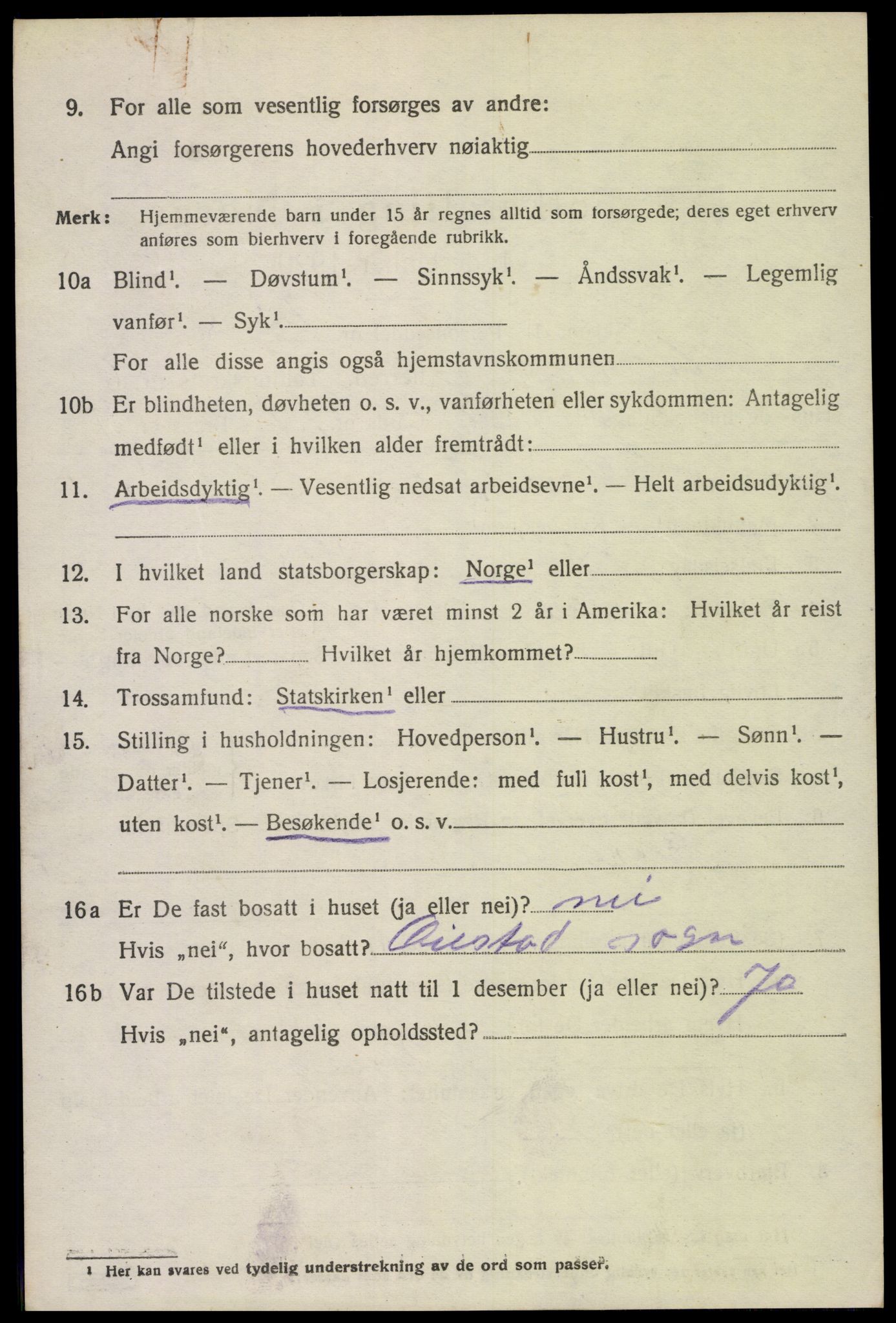 SAK, 1920 census for Oddernes, 1920, p. 5400