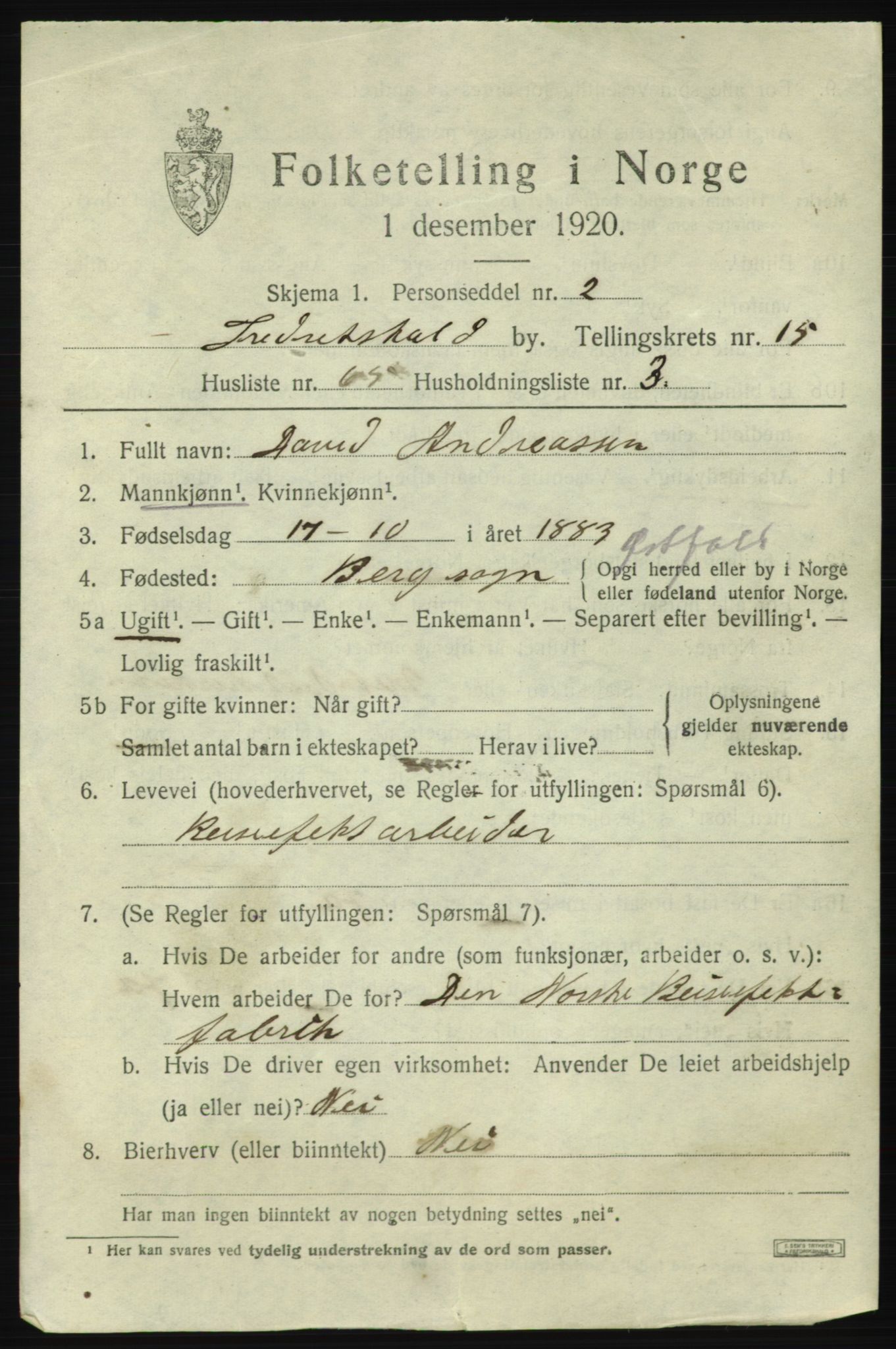 SAO, 1920 census for Fredrikshald, 1920, p. 24664