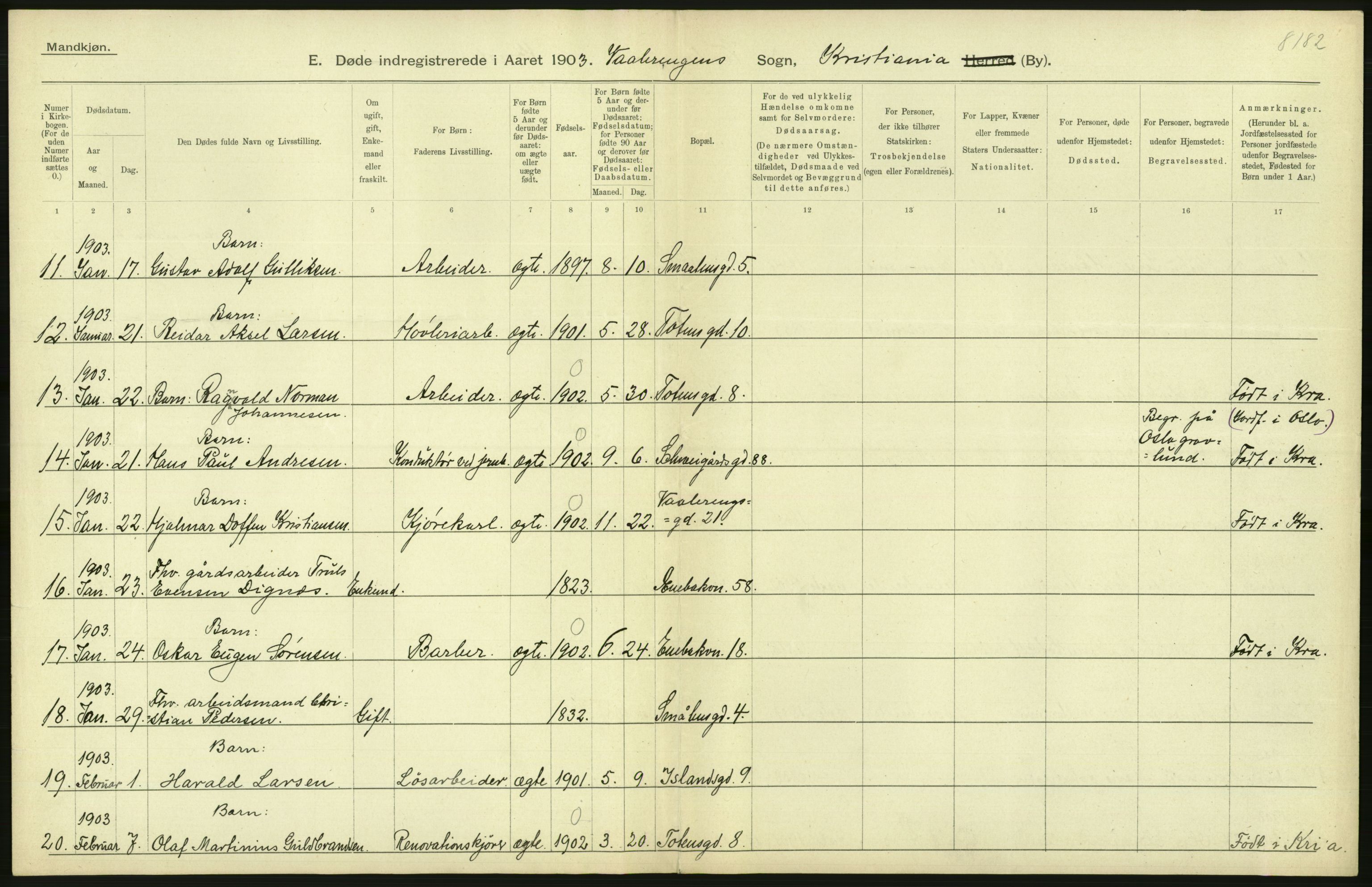 Statistisk sentralbyrå, Sosiodemografiske emner, Befolkning, AV/RA-S-2228/D/Df/Dfa/Dfaa/L0004: Kristiania: Gifte, døde, 1903, p. 430