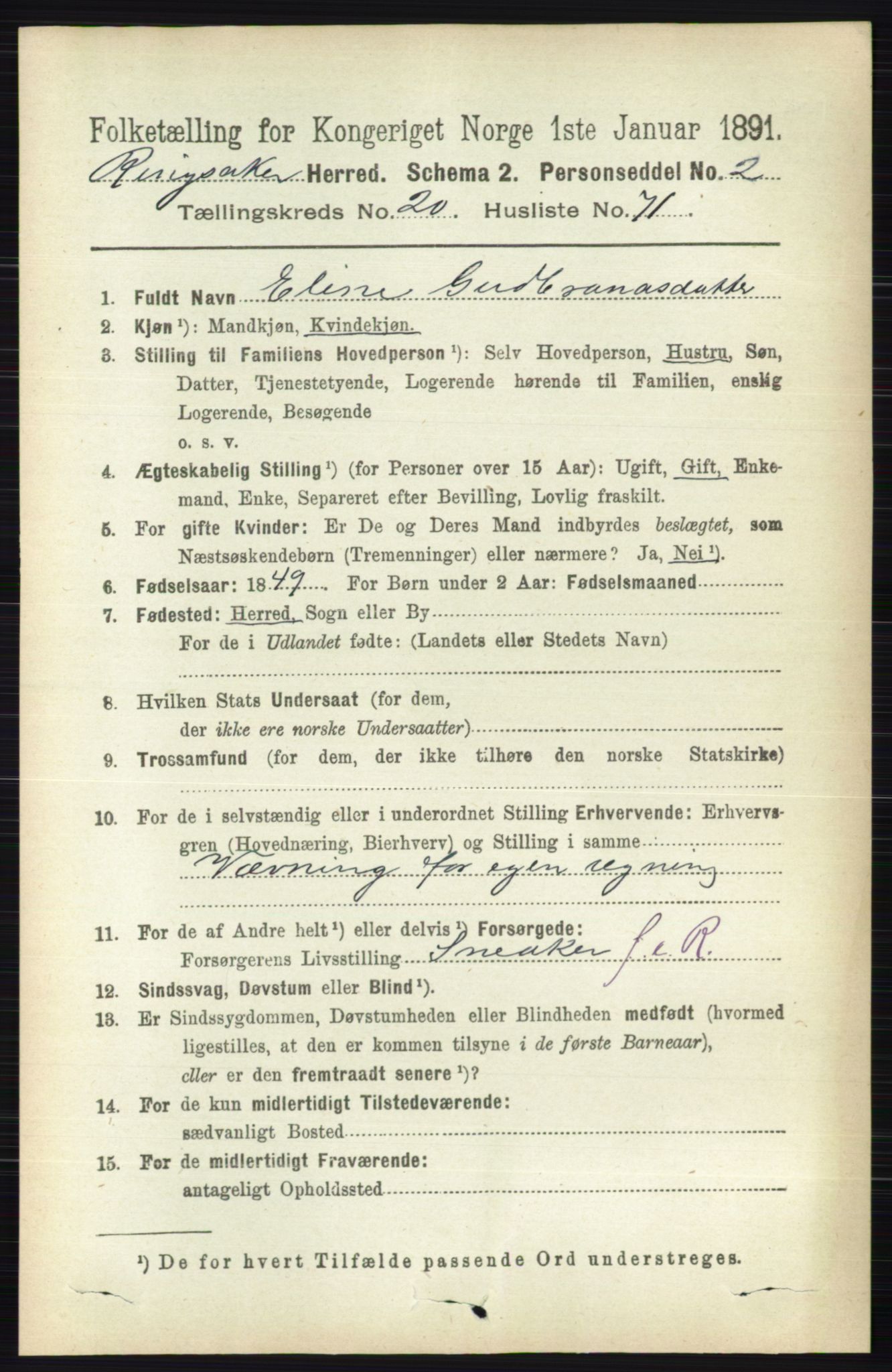 RA, 1891 census for 0412 Ringsaker, 1891, p. 11560