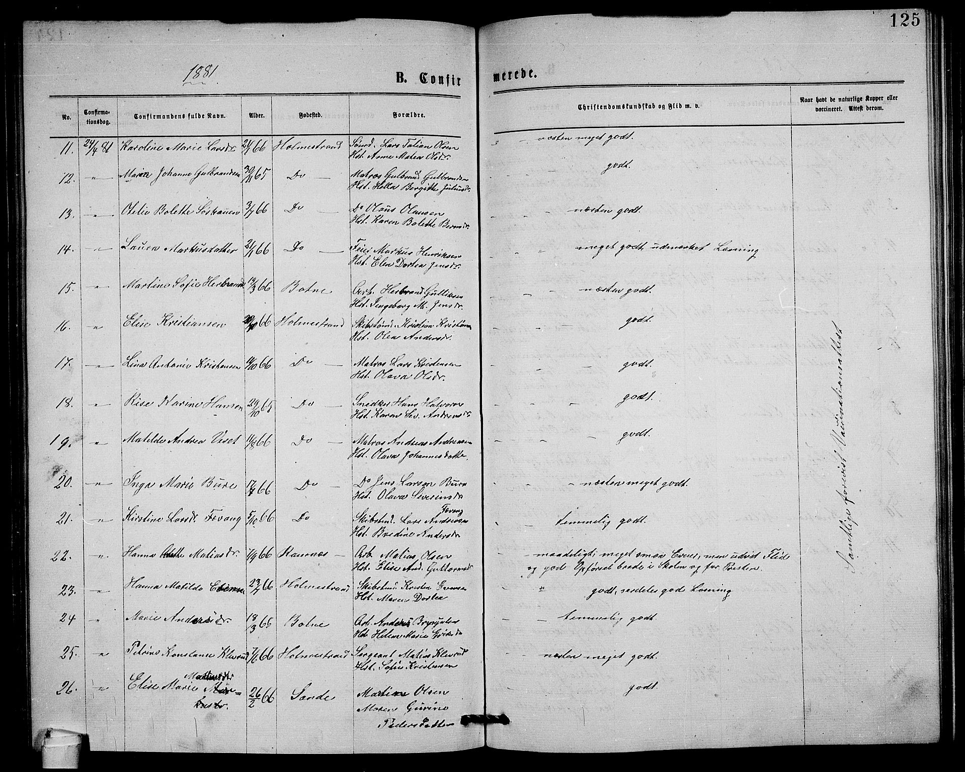 Holmestrand kirkebøker, AV/SAKO-A-346/G/Ga/L0004: Parish register (copy) no. 4, 1874-1888, p. 125