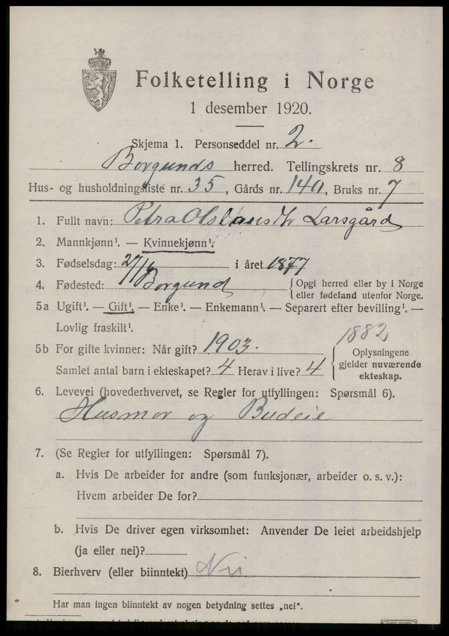 SAT, 1920 census for Borgund, 1920, p. 7984