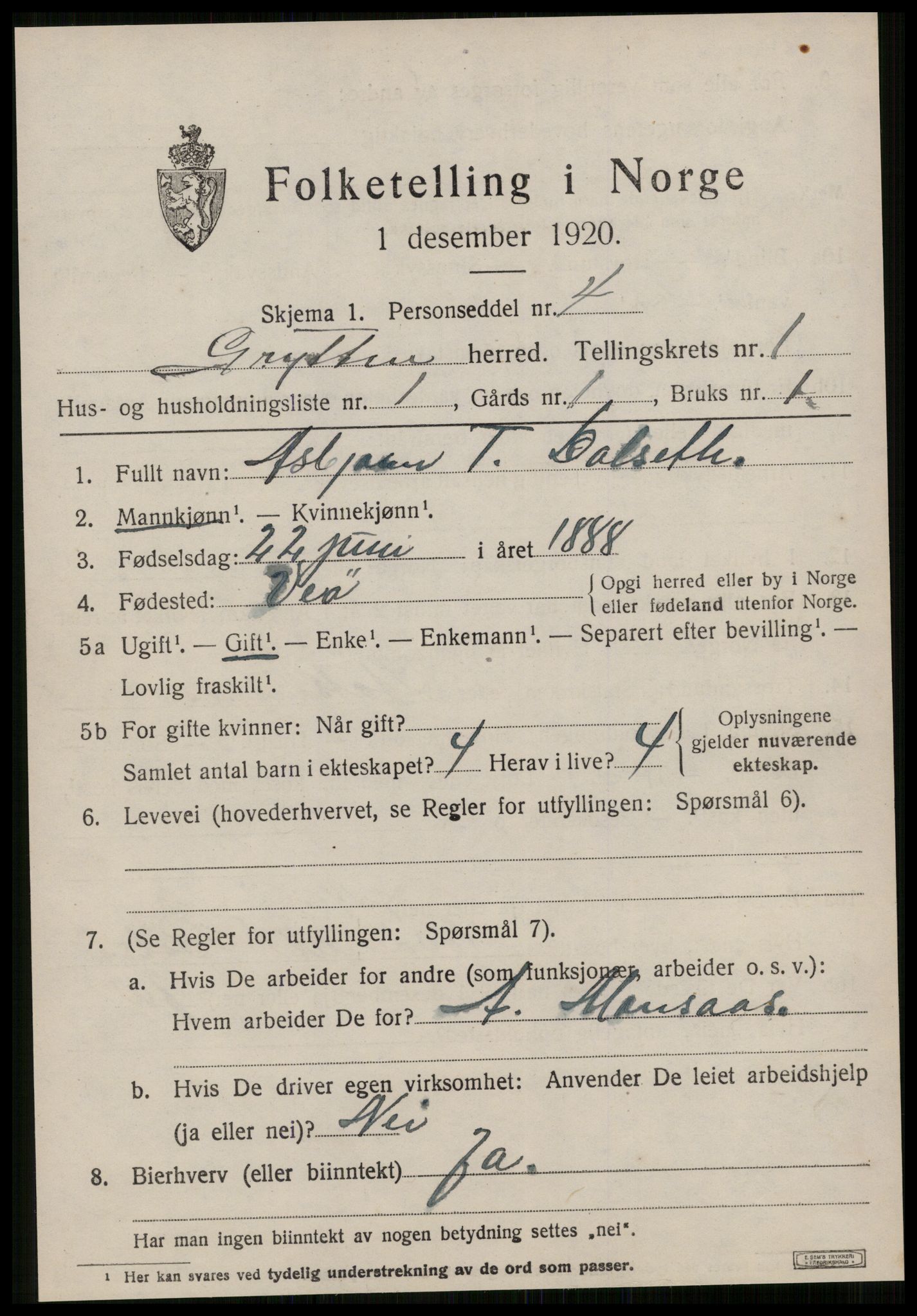 SAT, 1920 census for Grytten, 1920, p. 840