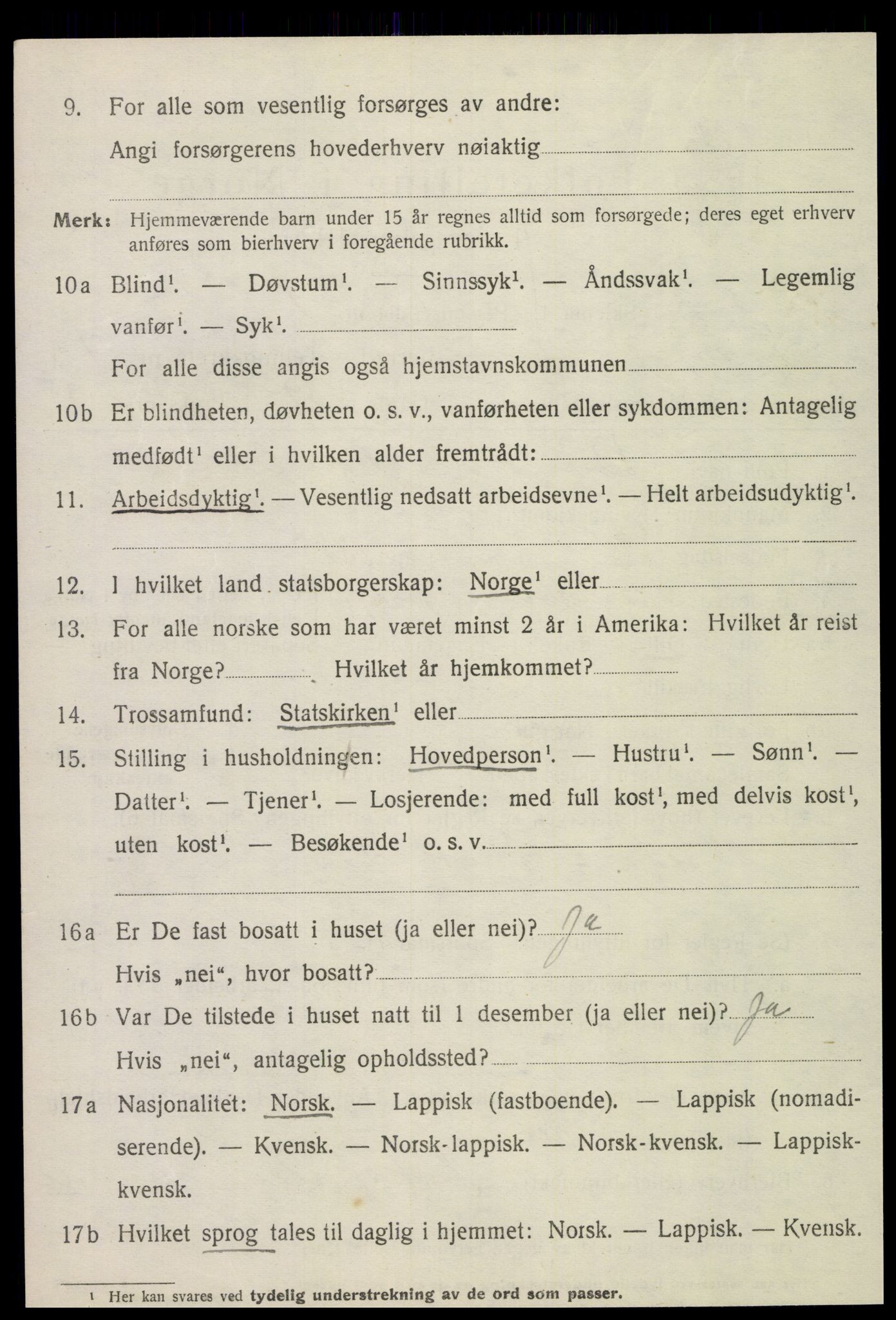 SAT, 1920 census for Fosnes, 1920, p. 416