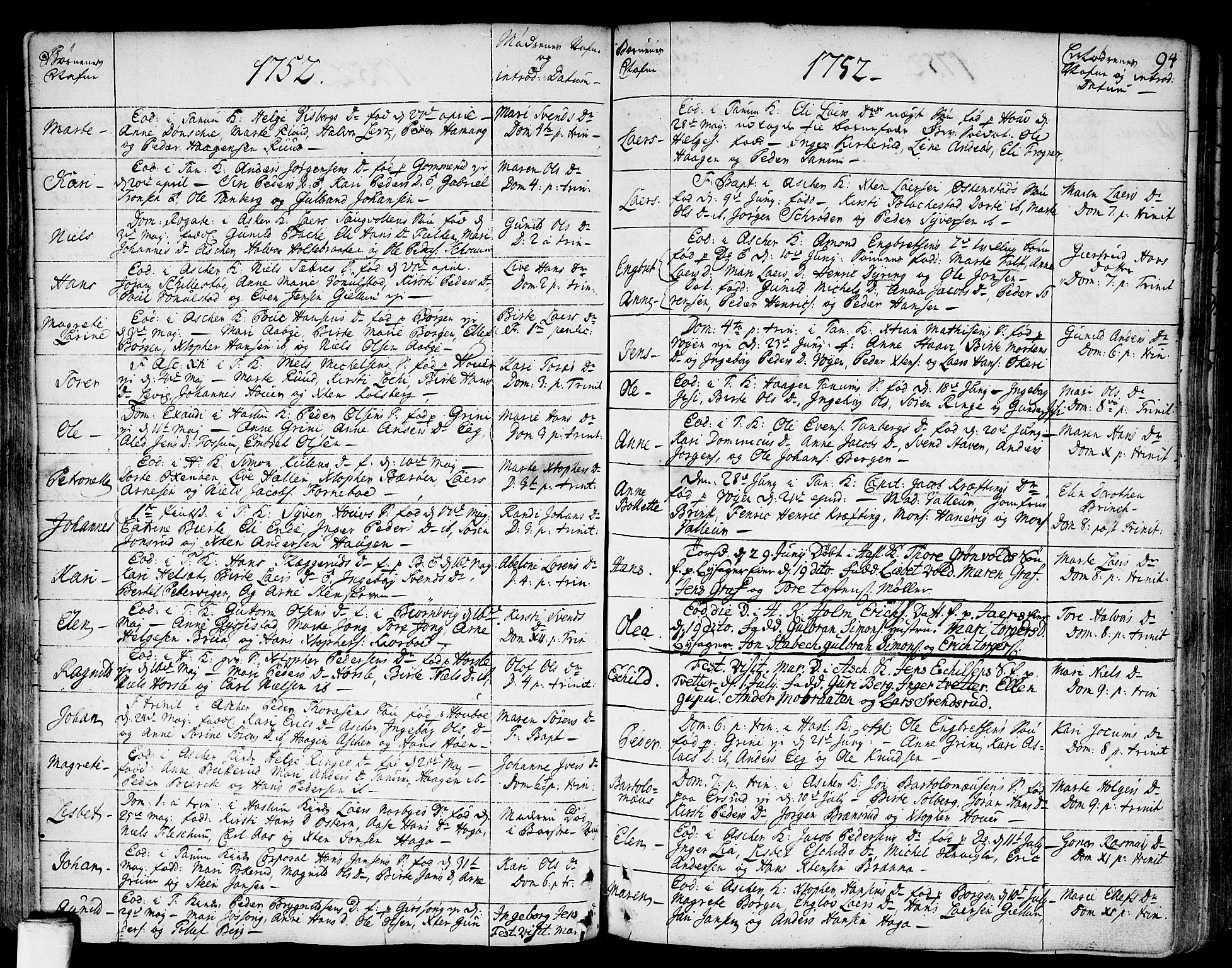 Asker prestekontor Kirkebøker, AV/SAO-A-10256a/F/Fa/L0002: Parish register (official) no. I 2, 1733-1766, p. 94