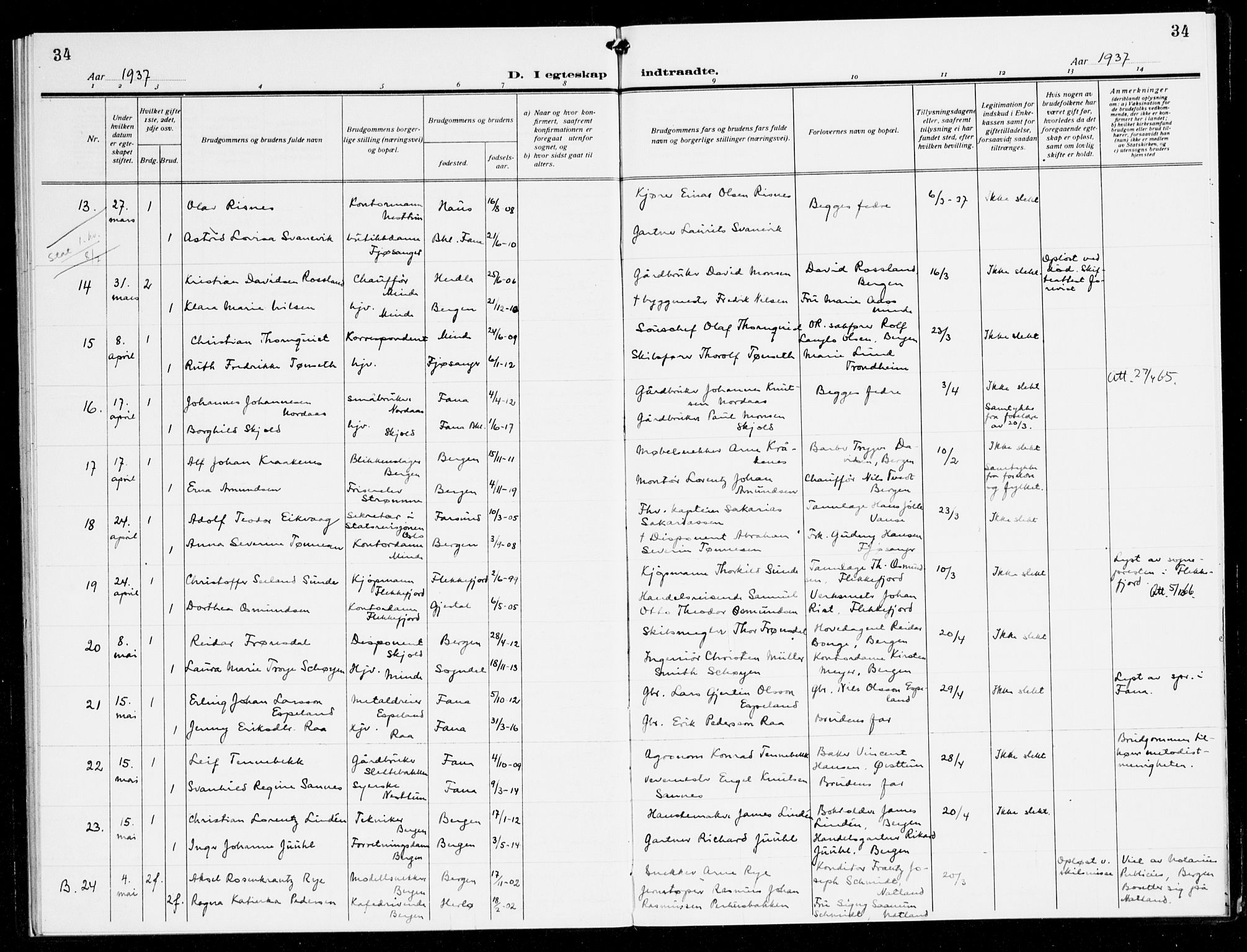 Fana Sokneprestembete, AV/SAB-A-75101/H/Haa/Haak/L0002: Parish register (official) no. K 2, 1931-1938, p. 34