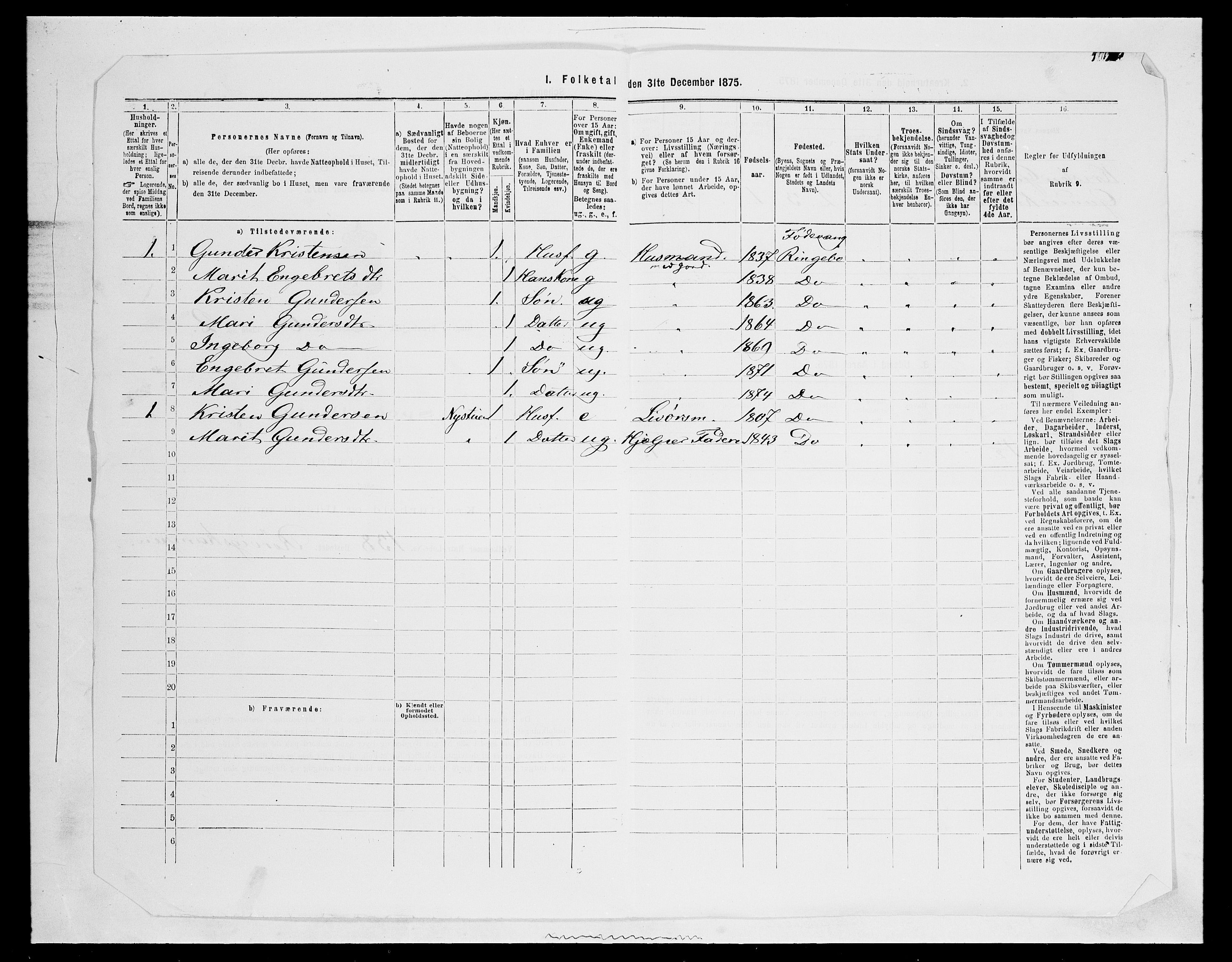 SAH, 1875 census for 0520P Ringebu, 1875, p. 843