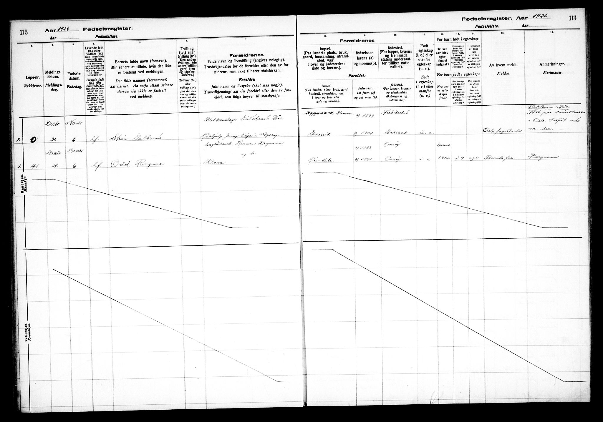 Onsøy prestekontor Kirkebøker, AV/SAO-A-10914/J/Jb/L0001: Birth register no. II 1, 1916-1938, p. 113