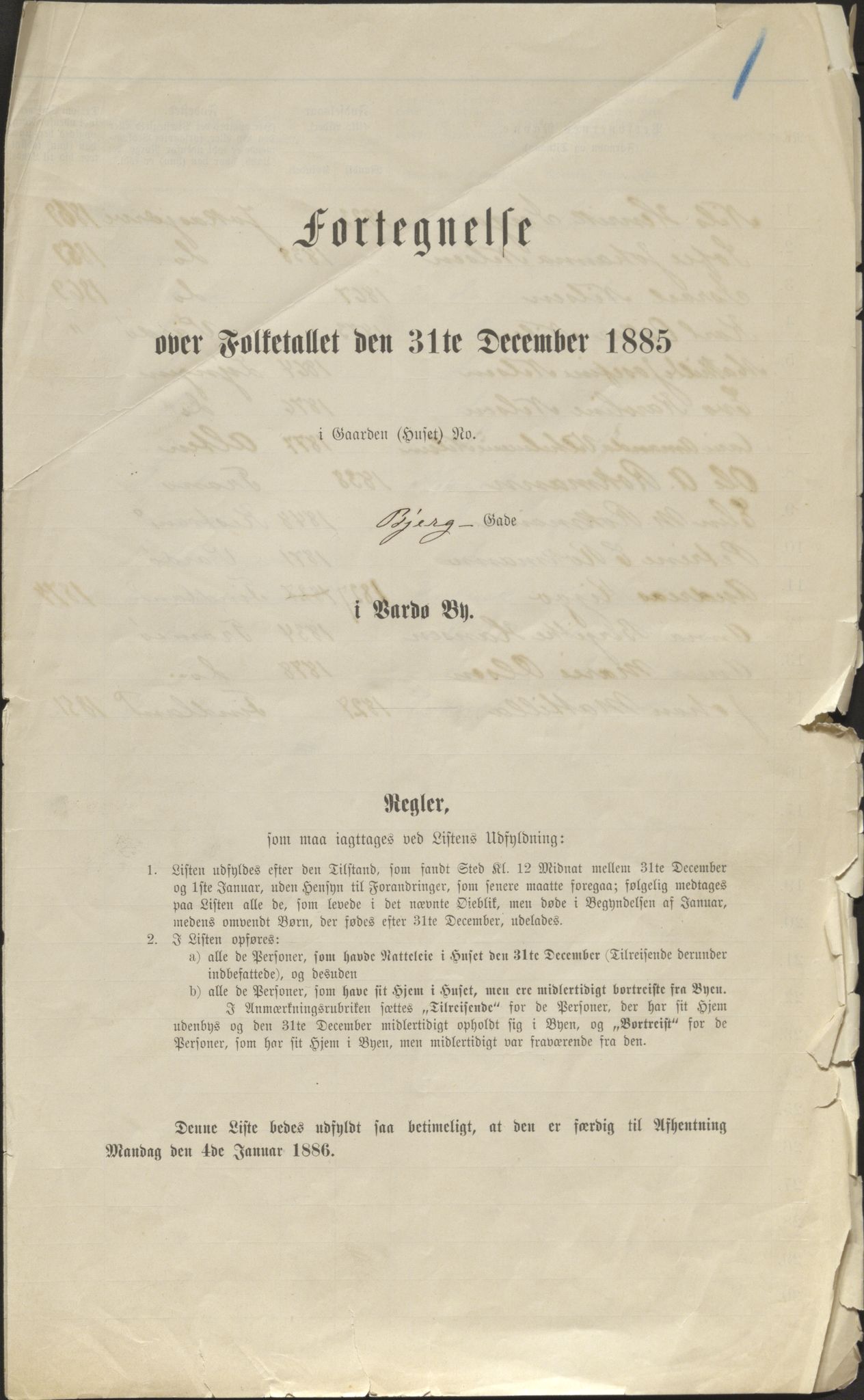 SATØ, 1885 census for 2002 Vardø, 1885, p. 1a