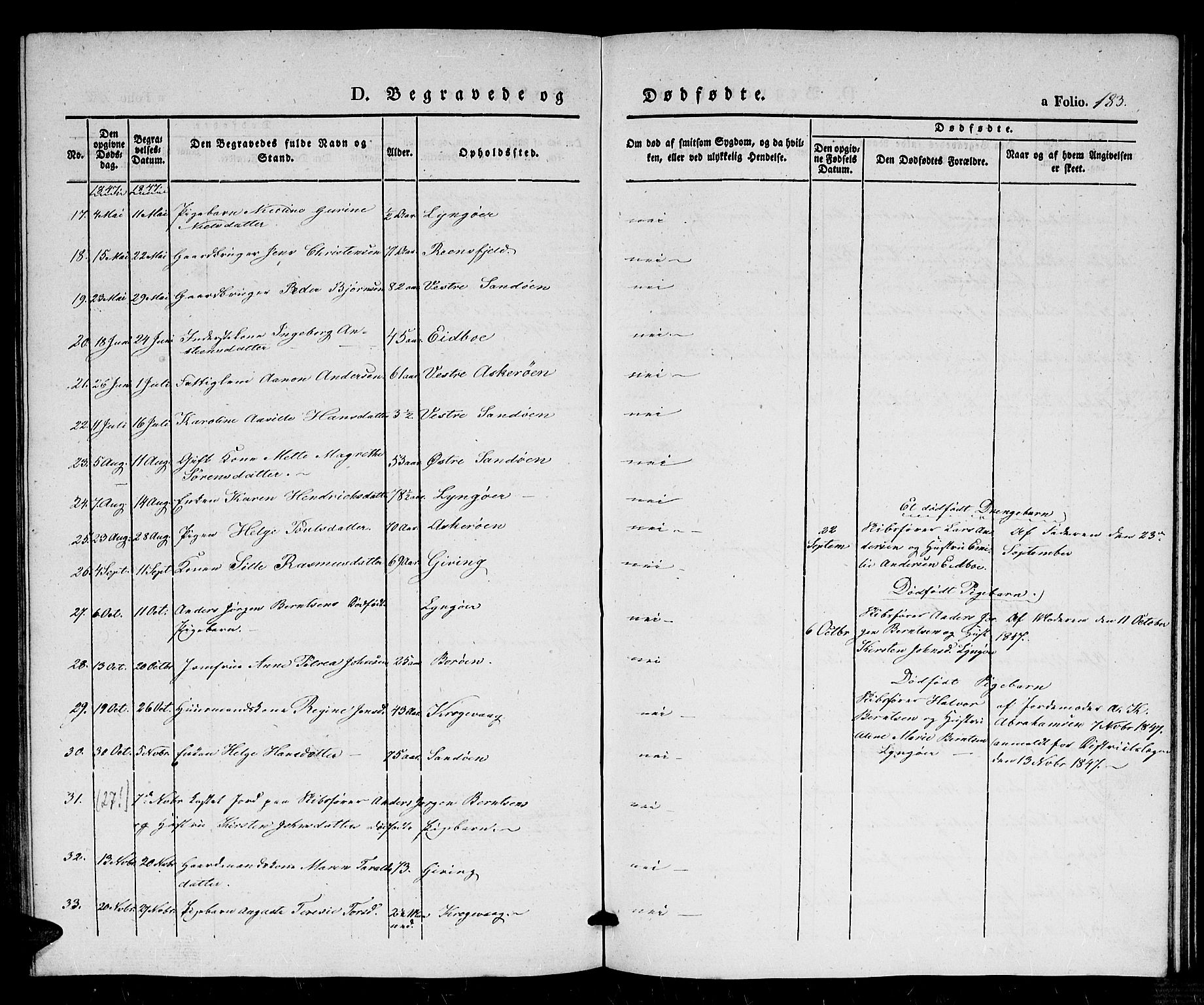 Dypvåg sokneprestkontor, AV/SAK-1111-0007/F/Fb/Fba/L0010: Parish register (copy) no. B 10, 1842-1857, p. 183