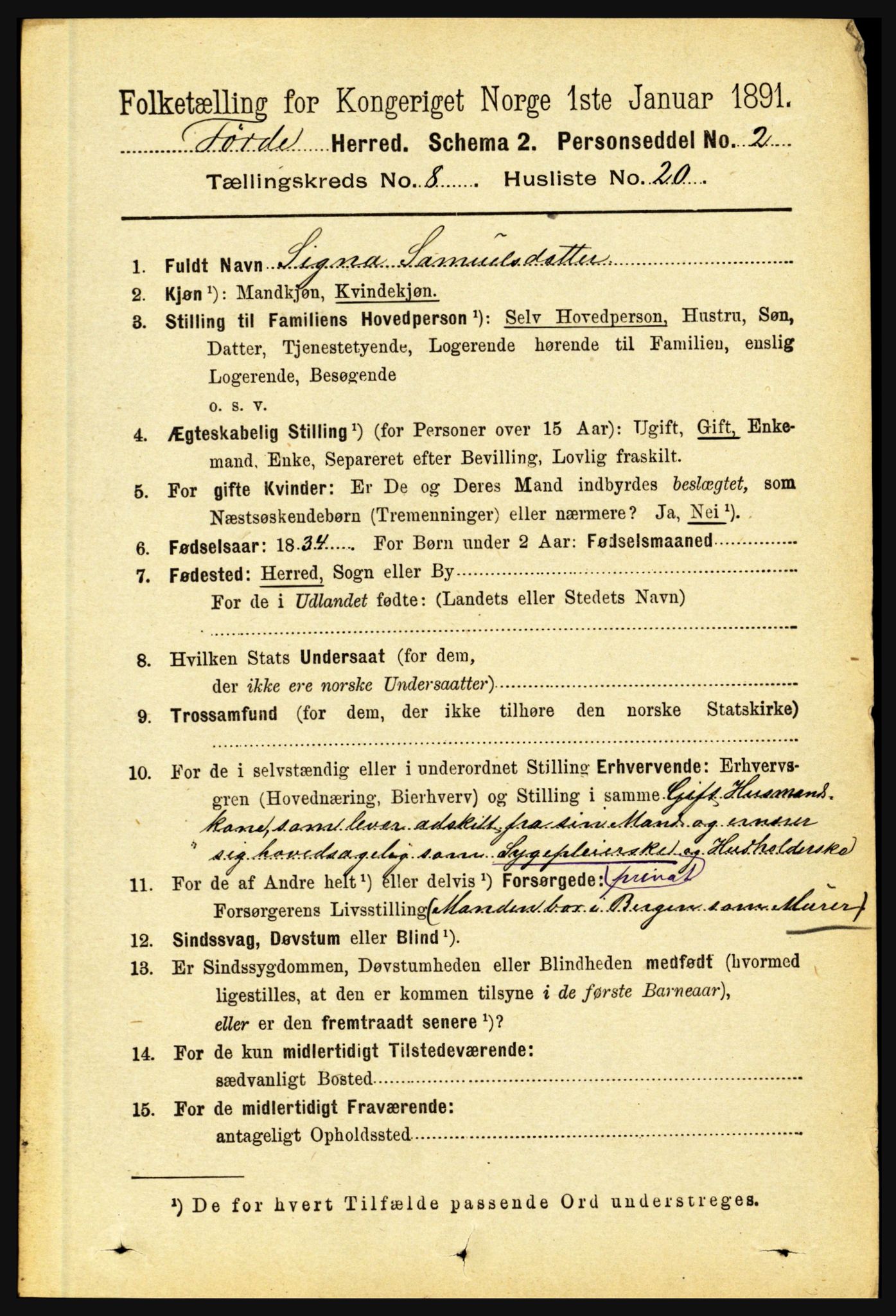 RA, 1891 census for 1432 Førde, 1891, p. 2994