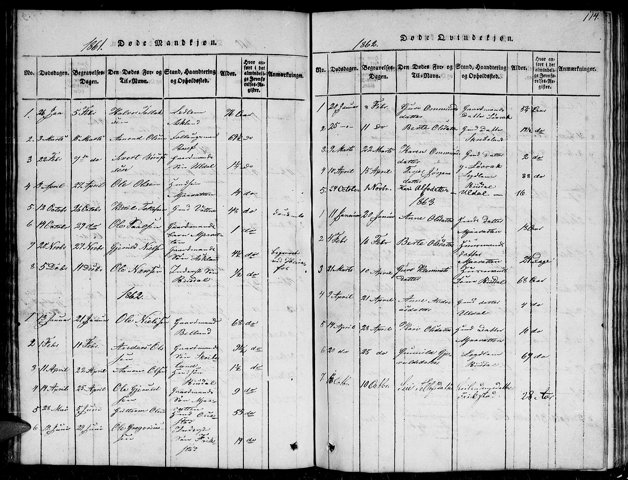 Herefoss sokneprestkontor, AV/SAK-1111-0019/F/Fb/Fbc/L0001: Parish register (copy) no. B 1, 1816-1866, p. 114