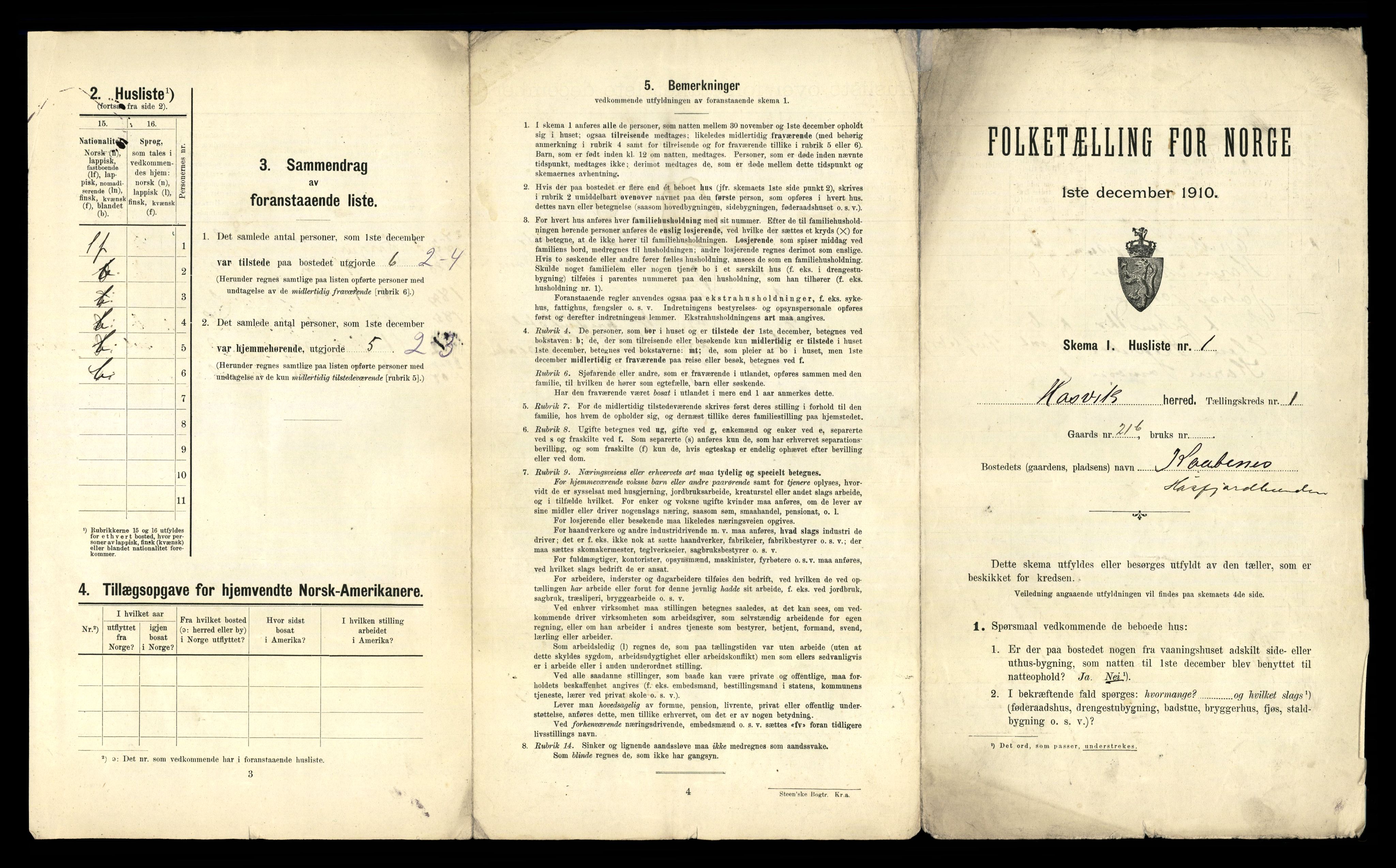 RA, 1910 census for Hasvik, 1910, p. 24