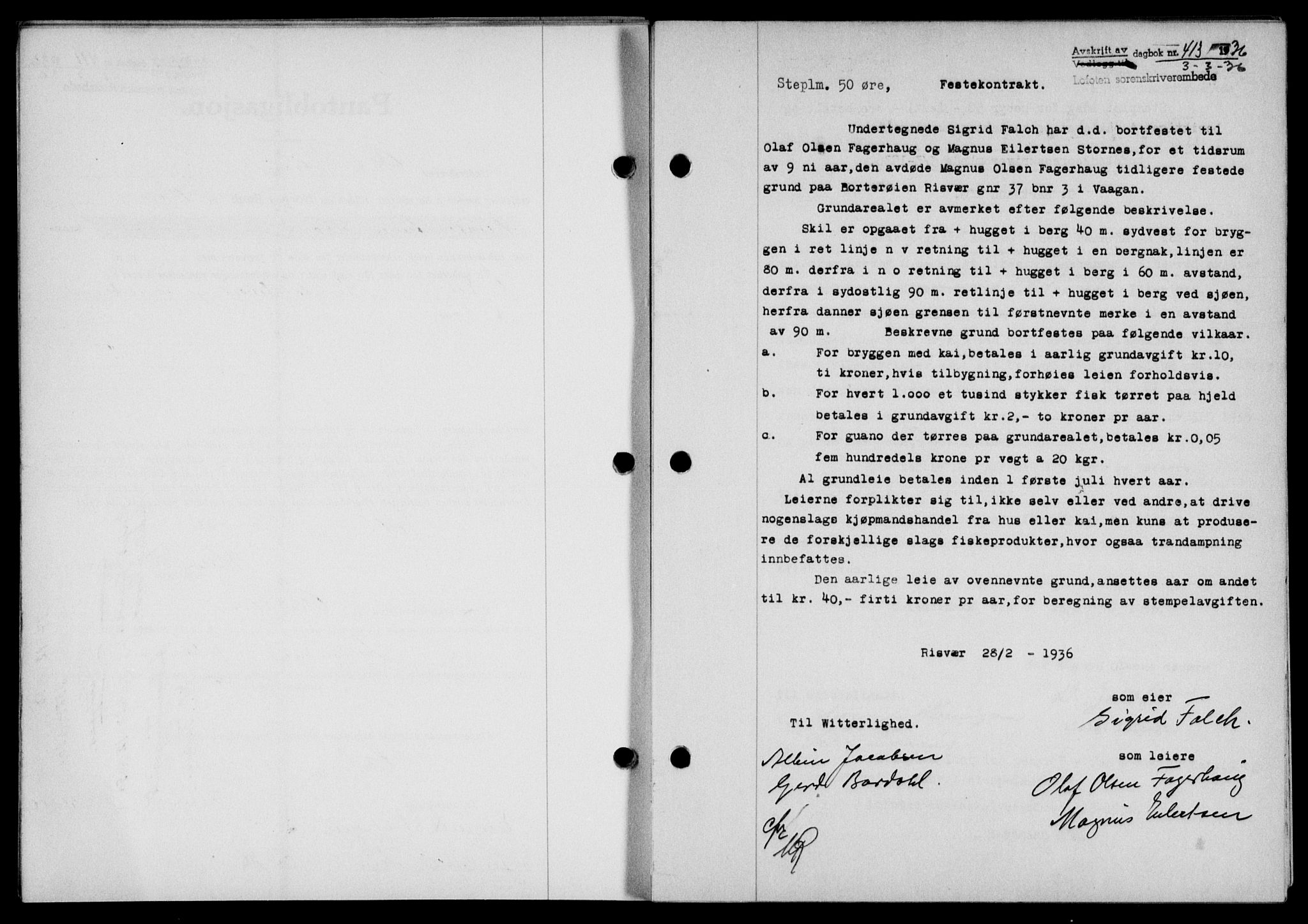Lofoten sorenskriveri, SAT/A-0017/1/2/2C/L0033b: Mortgage book no. 33b, 1936-1936, Diary no: : 412/1936