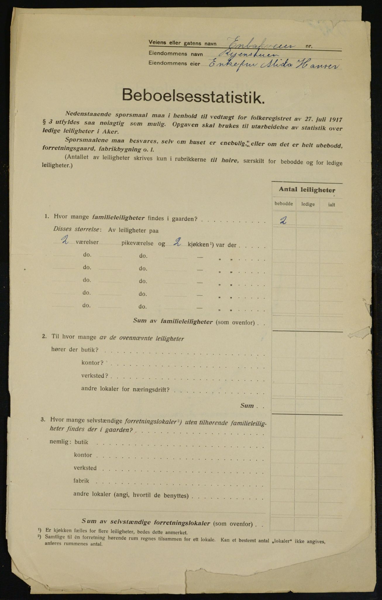 OBA, Municipal Census 1917 for Aker, 1917, p. 22949