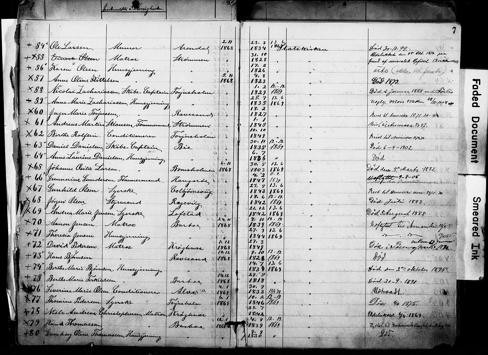 Metodistmenigheten, Arendal, AV/SAK-1292-0011/F/Fa/L0001: Dissenter register no. F-2, 1867-1879, p. 7