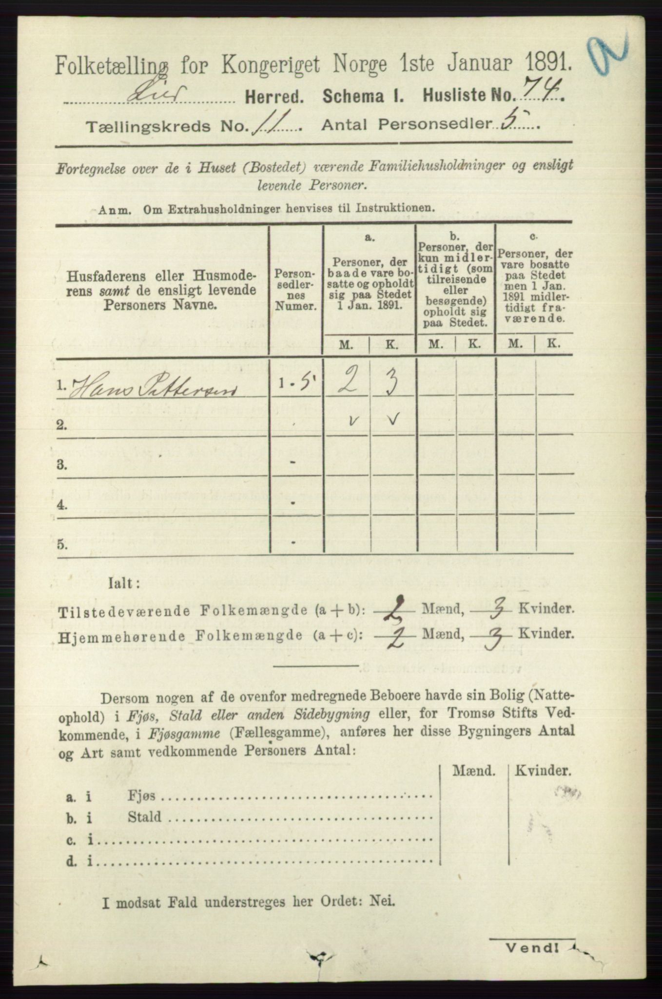 RA, 1891 census for 0626 Lier, 1891, p. 6856