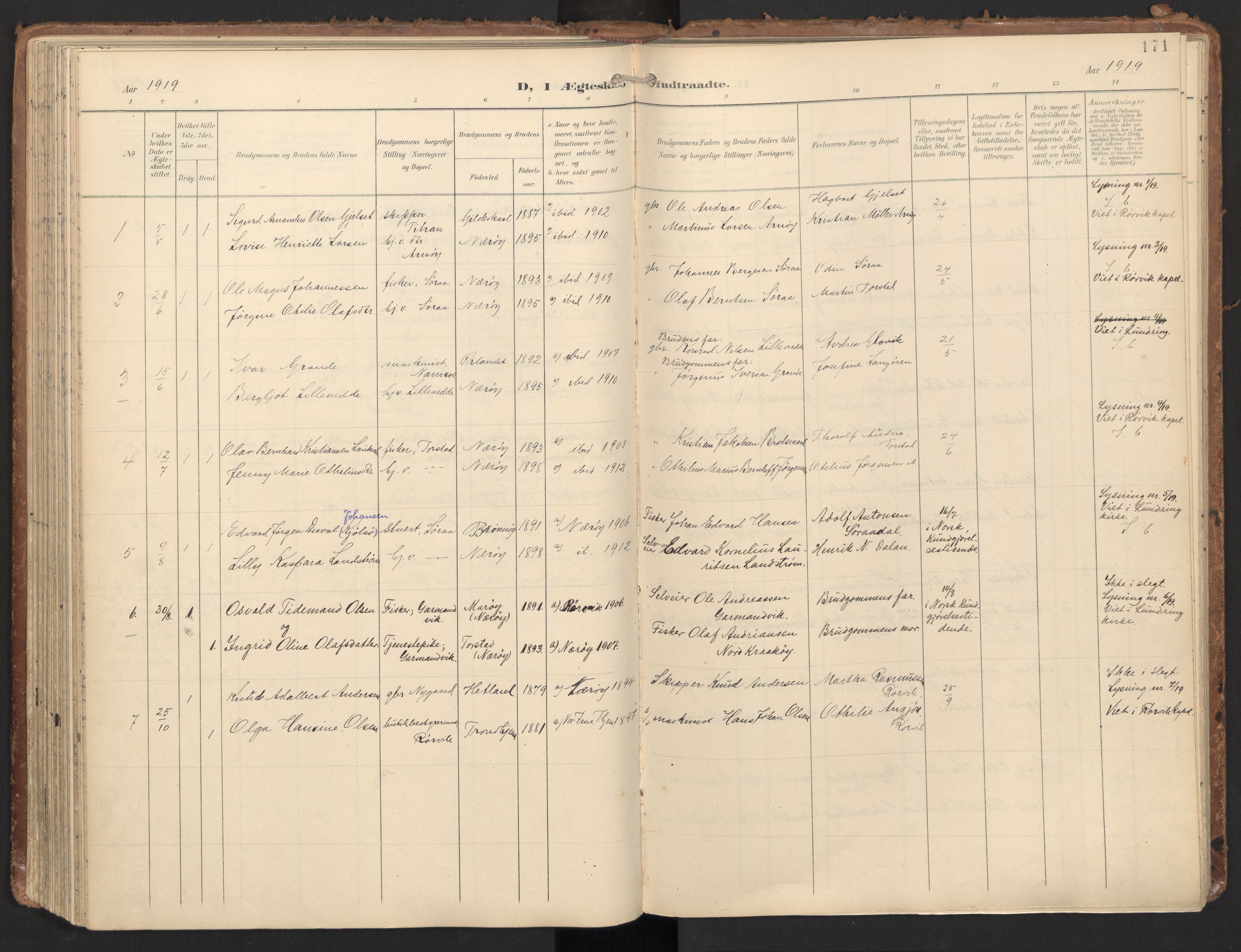 Ministerialprotokoller, klokkerbøker og fødselsregistre - Nord-Trøndelag, SAT/A-1458/784/L0677: Parish register (official) no. 784A12, 1900-1920, p. 171