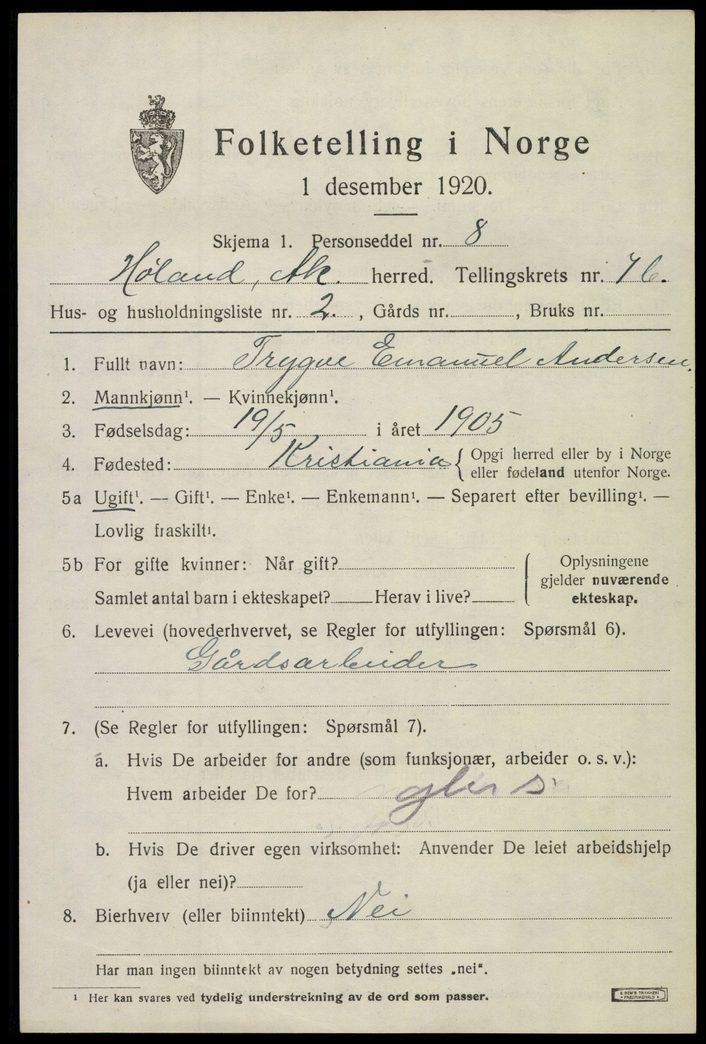 SAO, 1920 census for Høland, 1920, p. 9673