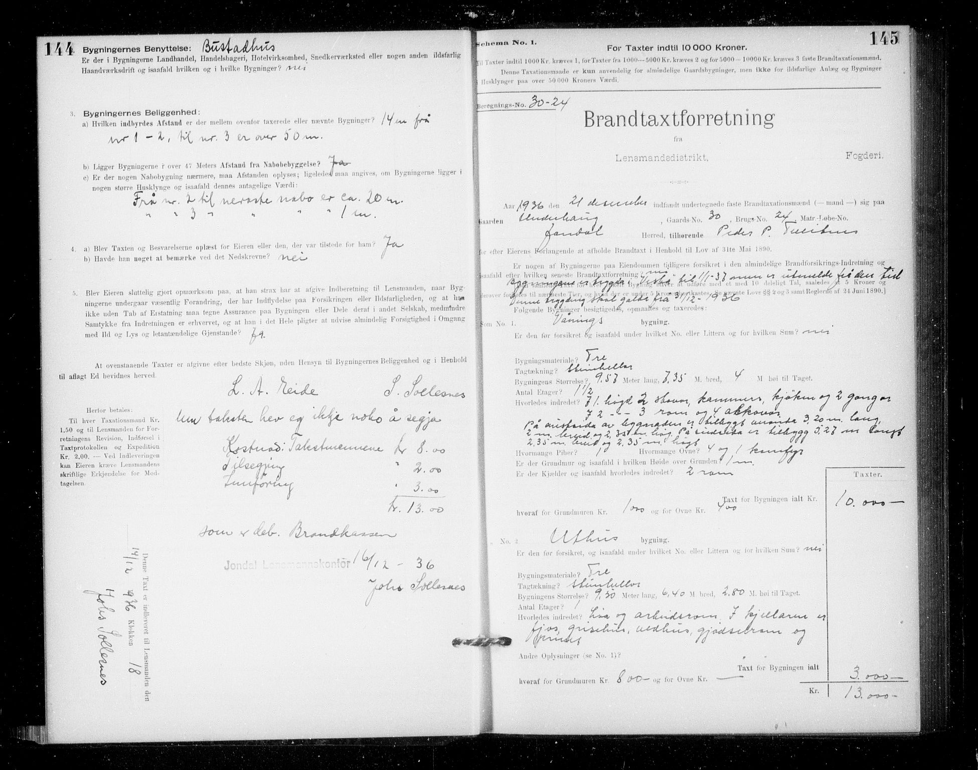 Lensmannen i Jondal, AV/SAB-A-33101/0012/L0005: Branntakstprotokoll, skjematakst, 1894-1951, p. 144-145