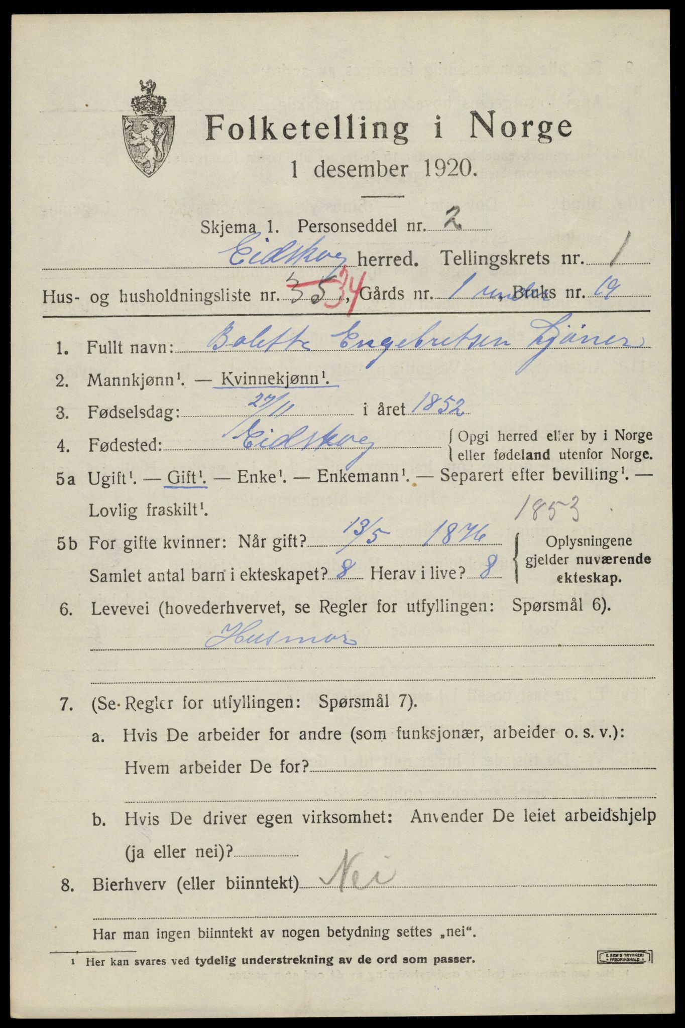 SAH, 1920 census for Eidskog, 1920, p. 2773