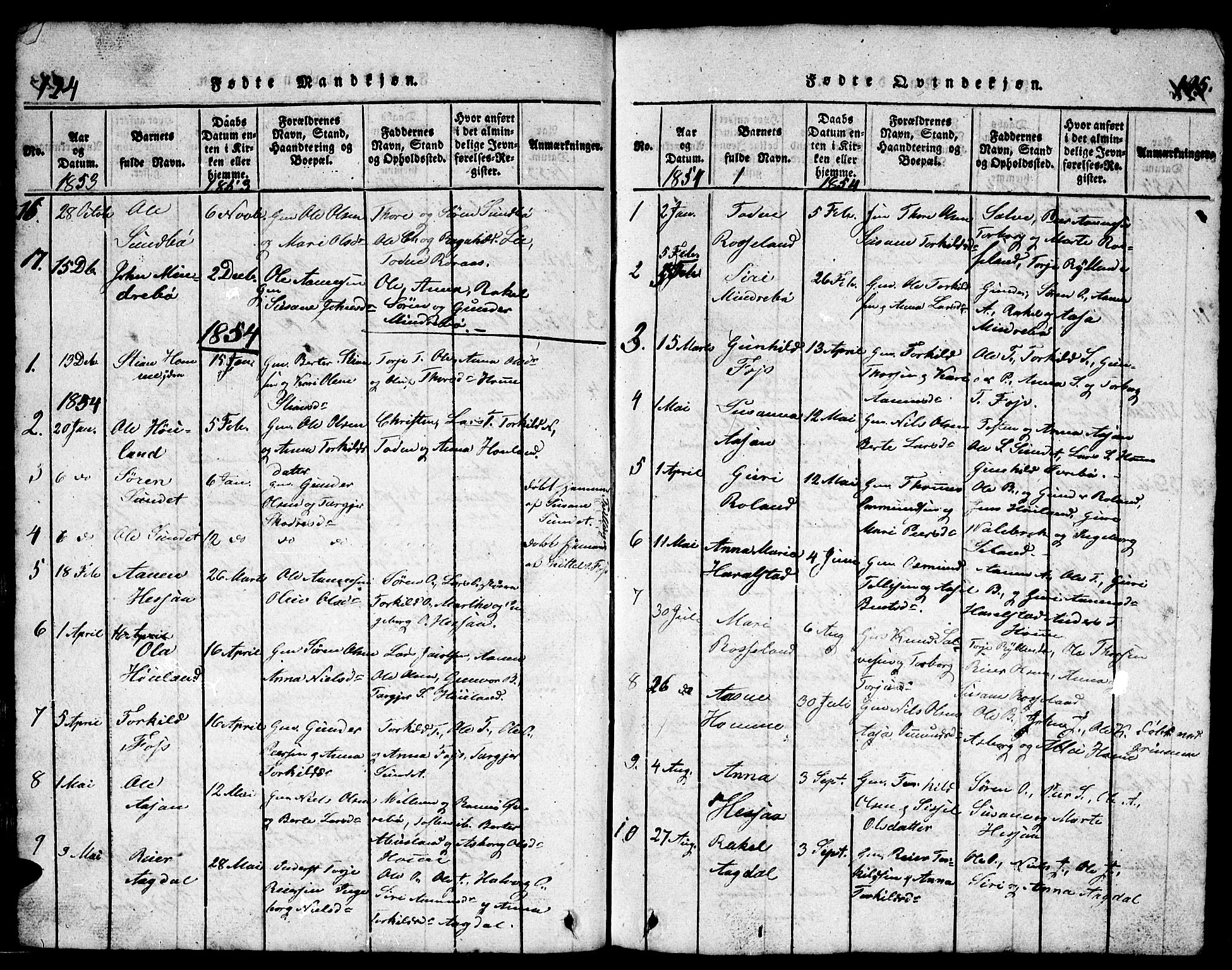 Bjelland sokneprestkontor, SAK/1111-0005/F/Fb/Fba/L0003: Parish register (copy) no. B 3, 1816-1870, p. 124-125
