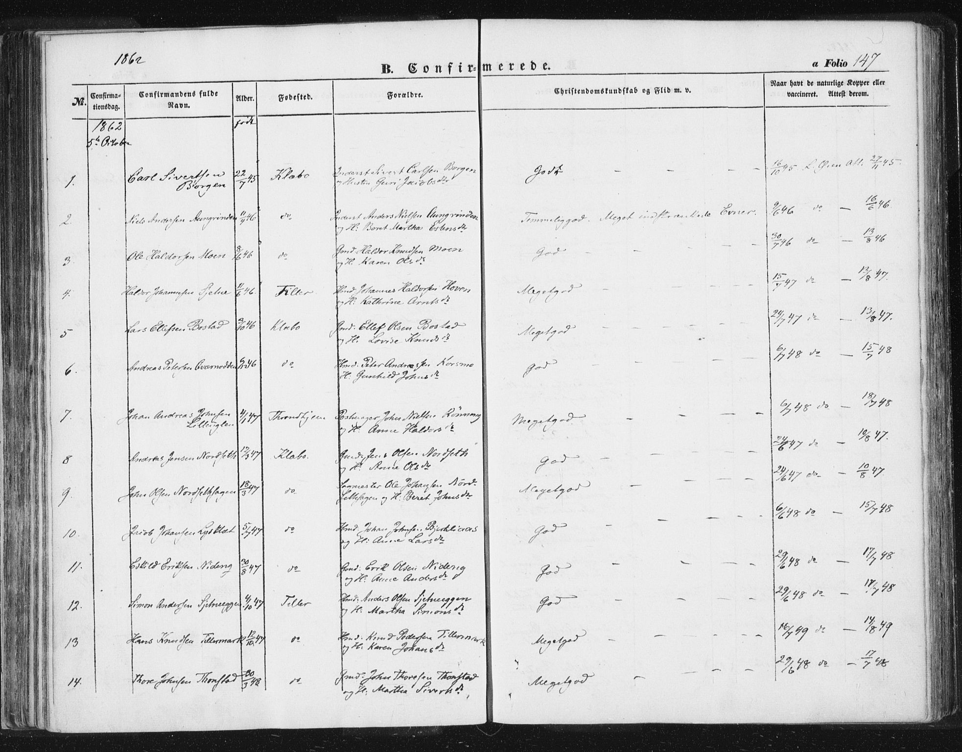 Ministerialprotokoller, klokkerbøker og fødselsregistre - Sør-Trøndelag, SAT/A-1456/618/L0441: Parish register (official) no. 618A05, 1843-1862, p. 147