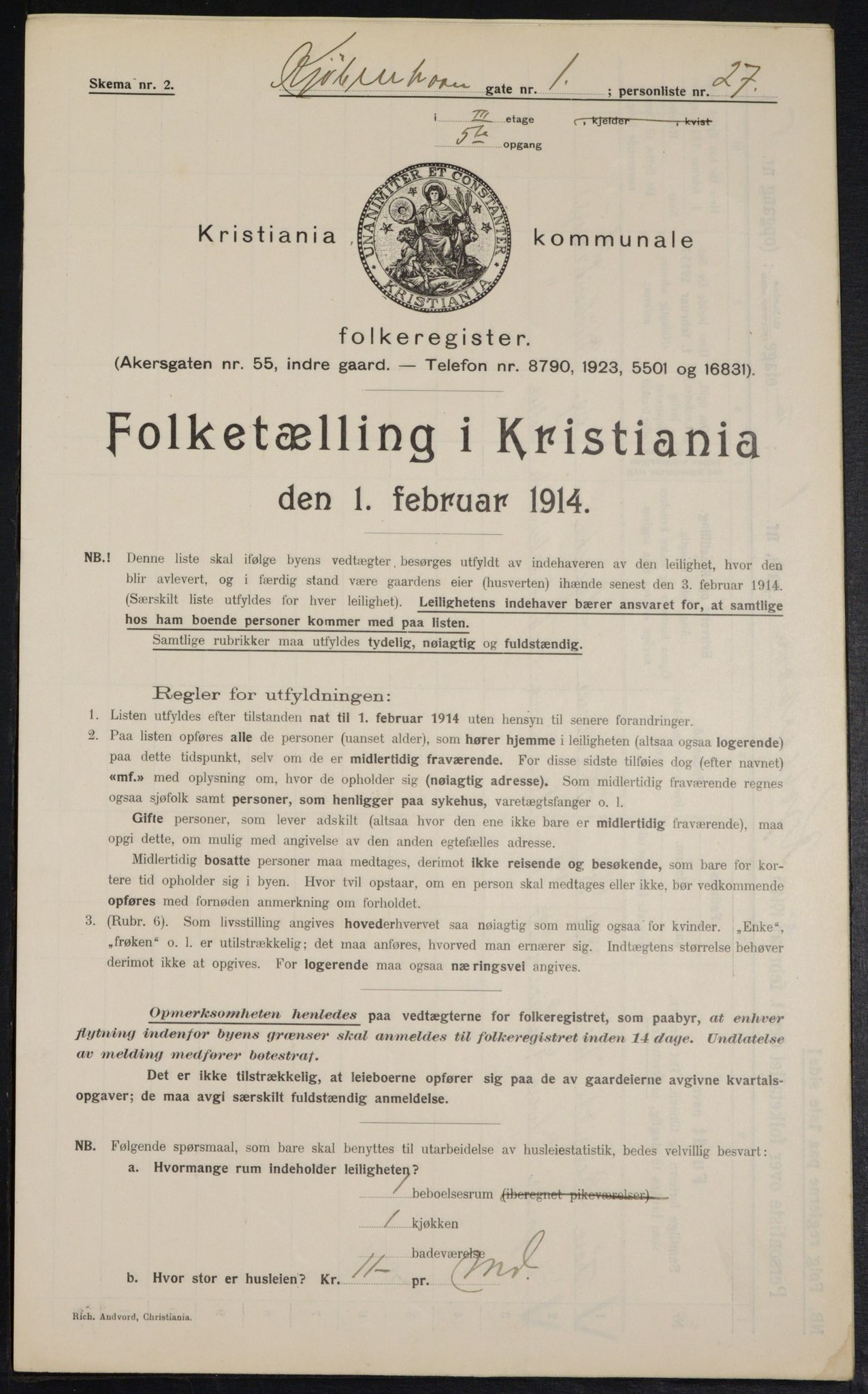 OBA, Municipal Census 1914 for Kristiania, 1914, p. 54923